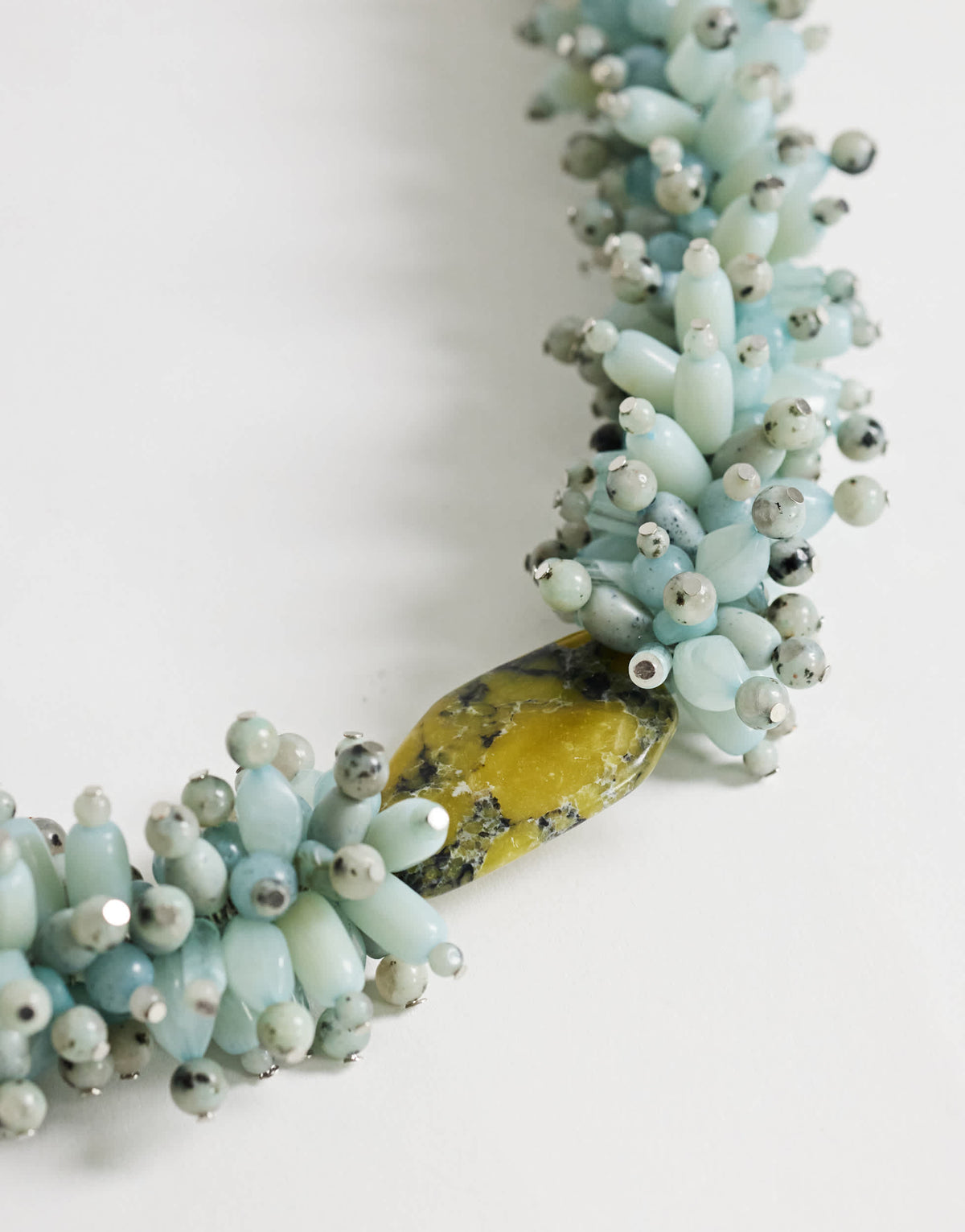 Topshop Lillian statement semi precious beaded necklace in silver and blue