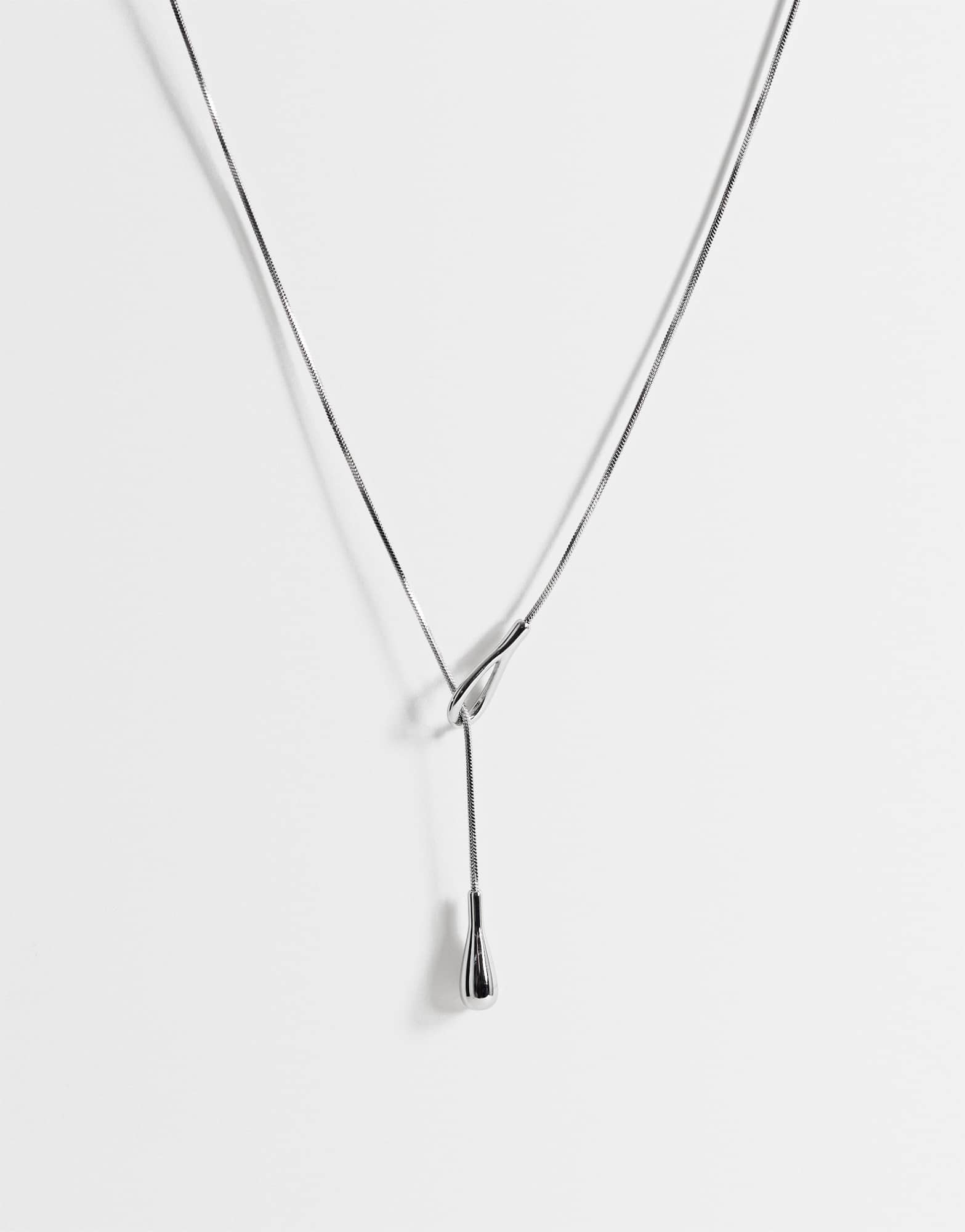 Topshop Lucas waterproof teardrop lariat necklace in stainless silver