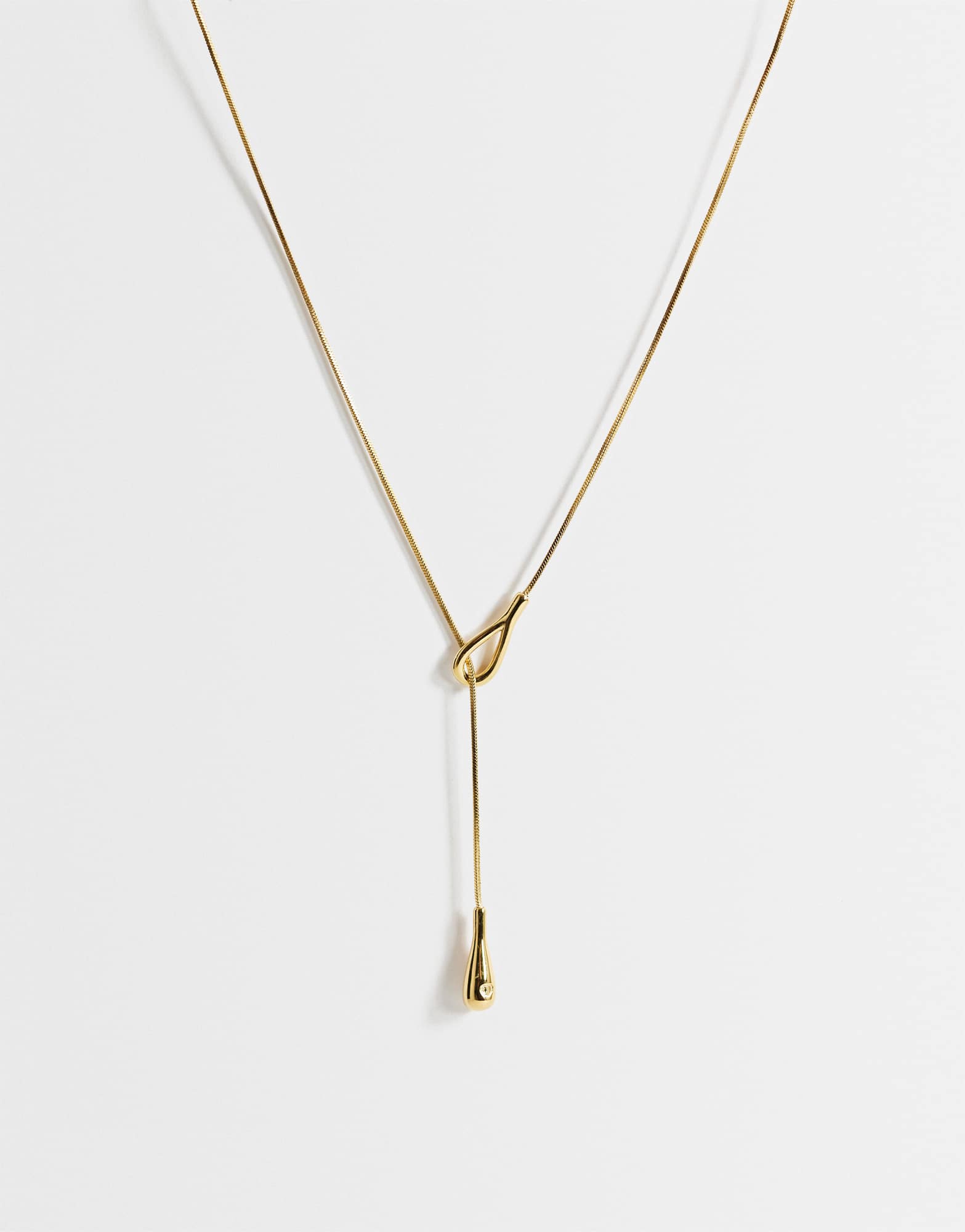 Topshop Lucas waterproof teardrop lariat necklace in stainless gold