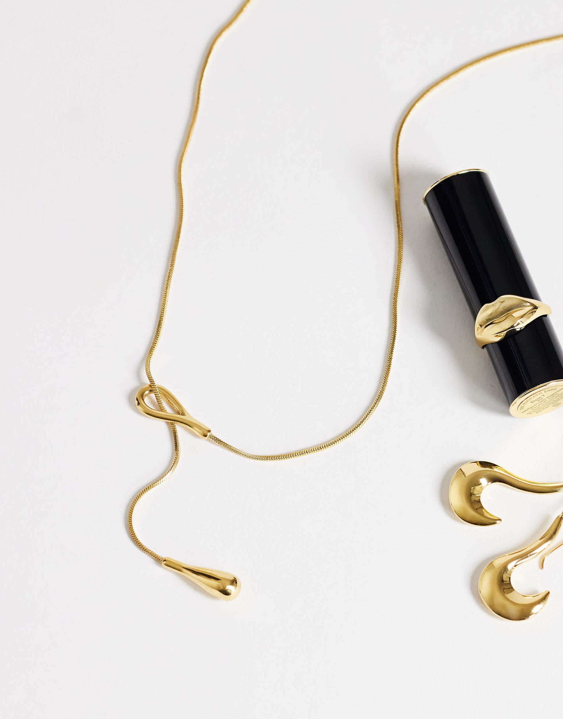 Topshop Lucas waterproof teardrop lariat necklace in stainless gold