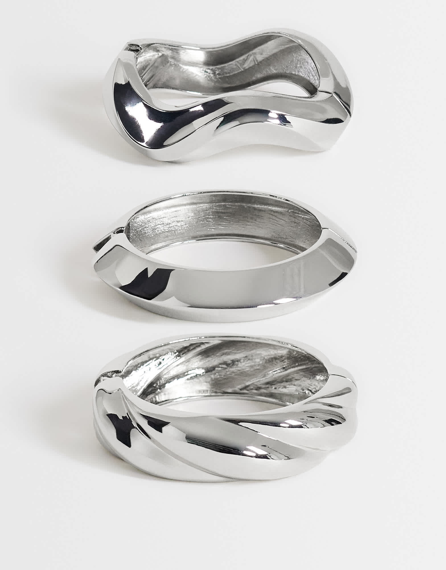 Topshop Fabio 3 pack bangles in silver