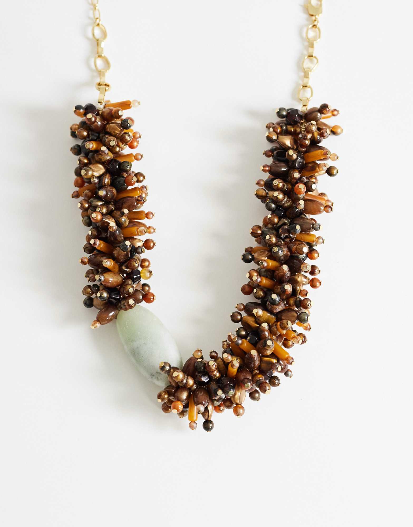Topshop Lillian statement semi precious beaded necklace in brown and sage