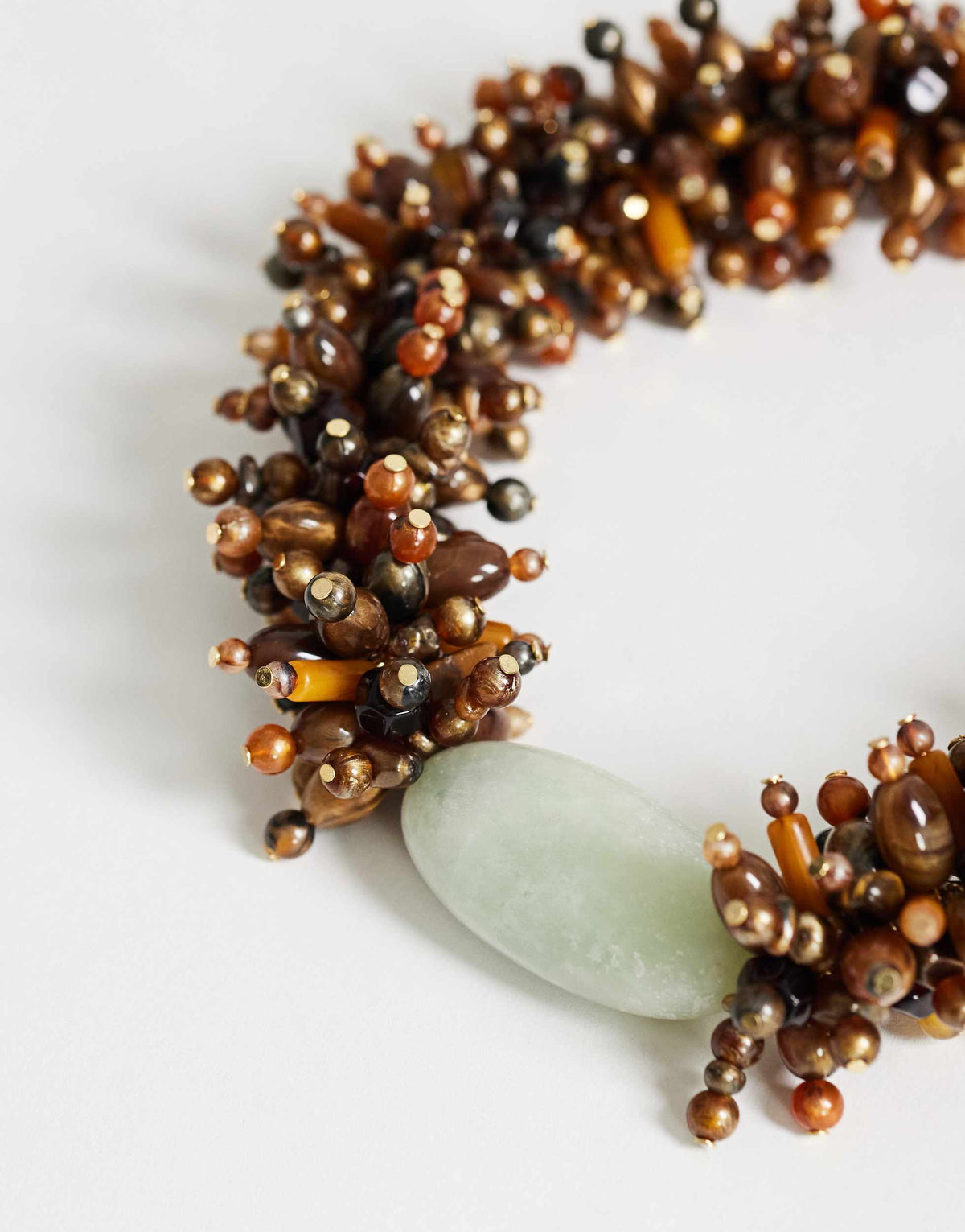 Topshop Lillian statement semi precious beaded necklace in brown and sage