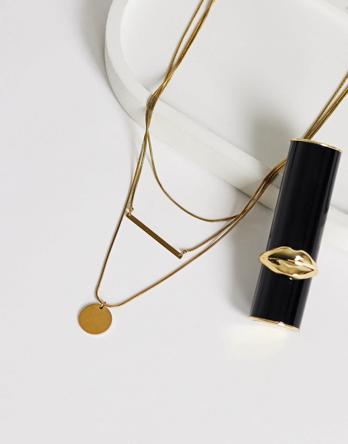 Topshop Lyra waterproof 3 pack necklaces in stainless gold