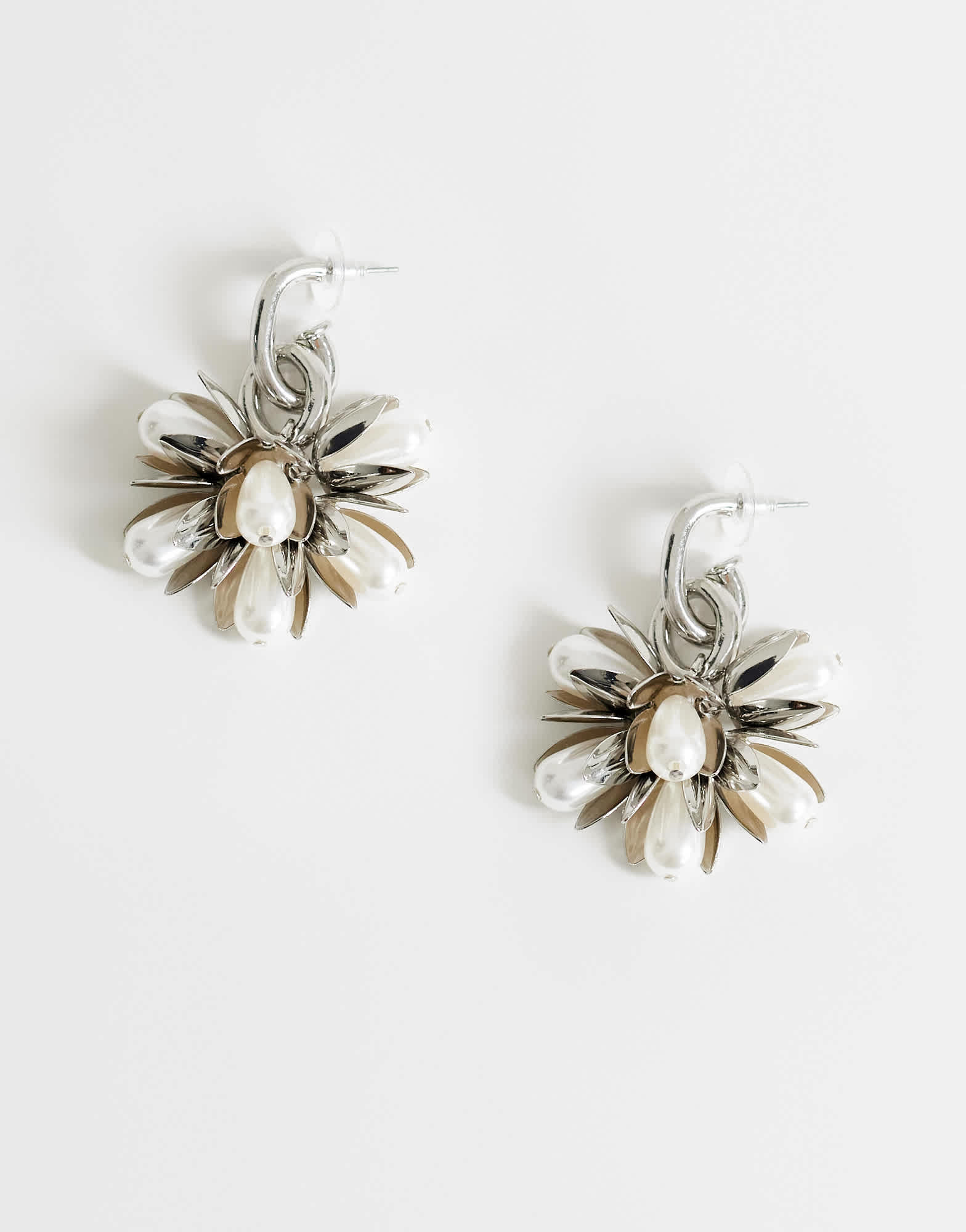 Topshop Colette flower cluster drop earring in silver and pearl