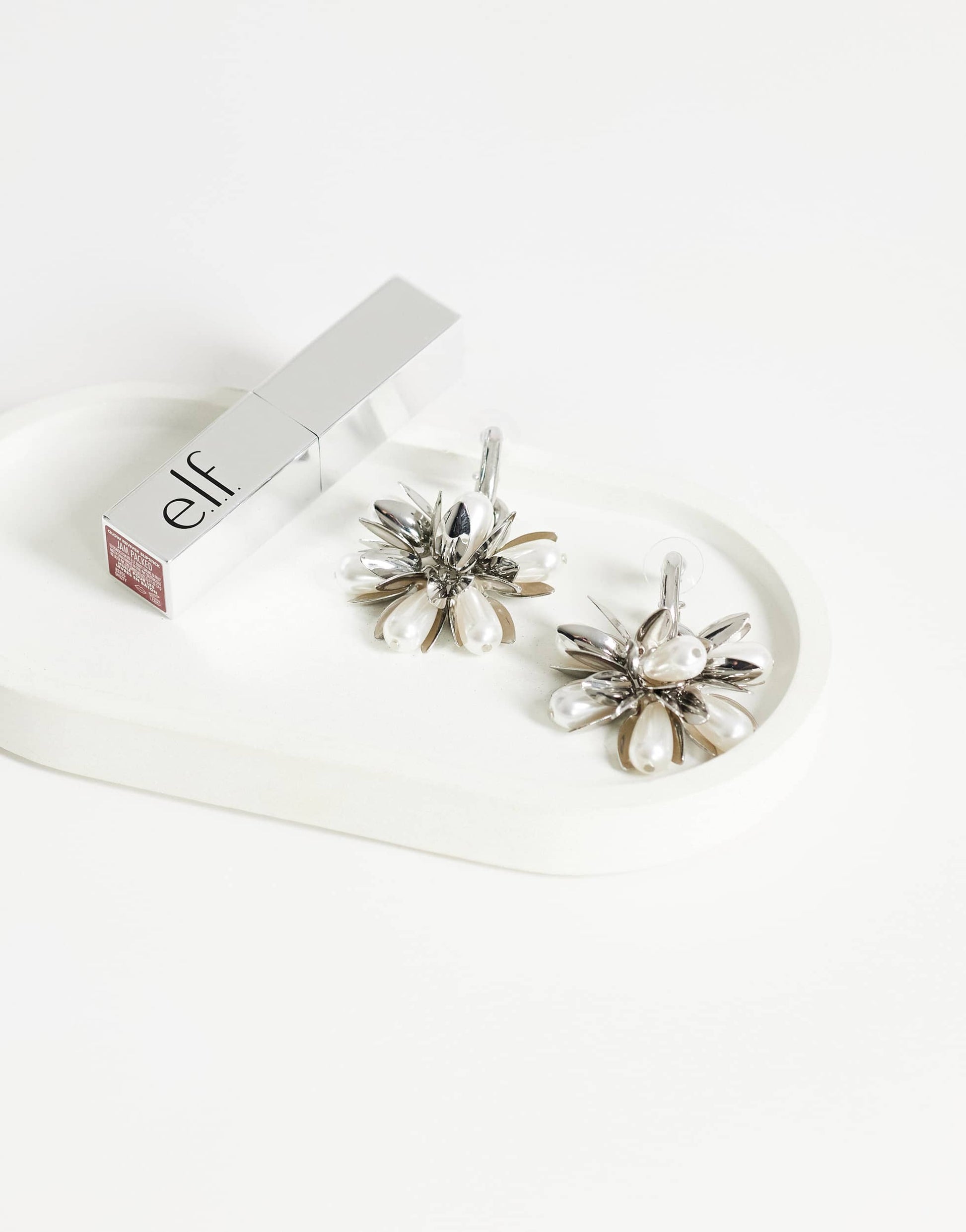 Topshop Colette flower cluster drop earring in silver and pearl