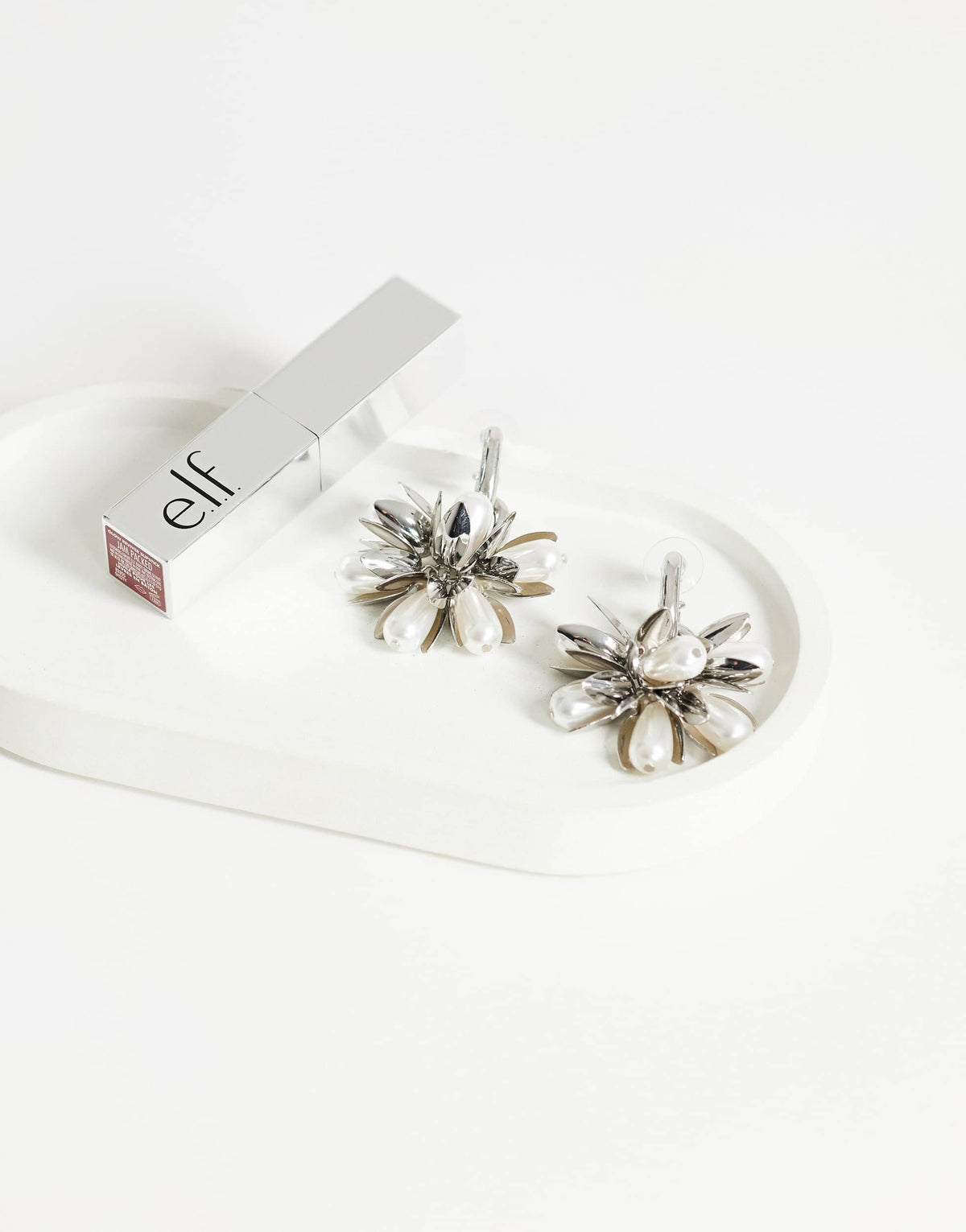 Topshop Colette flower cluster drop earring in silver and pearl