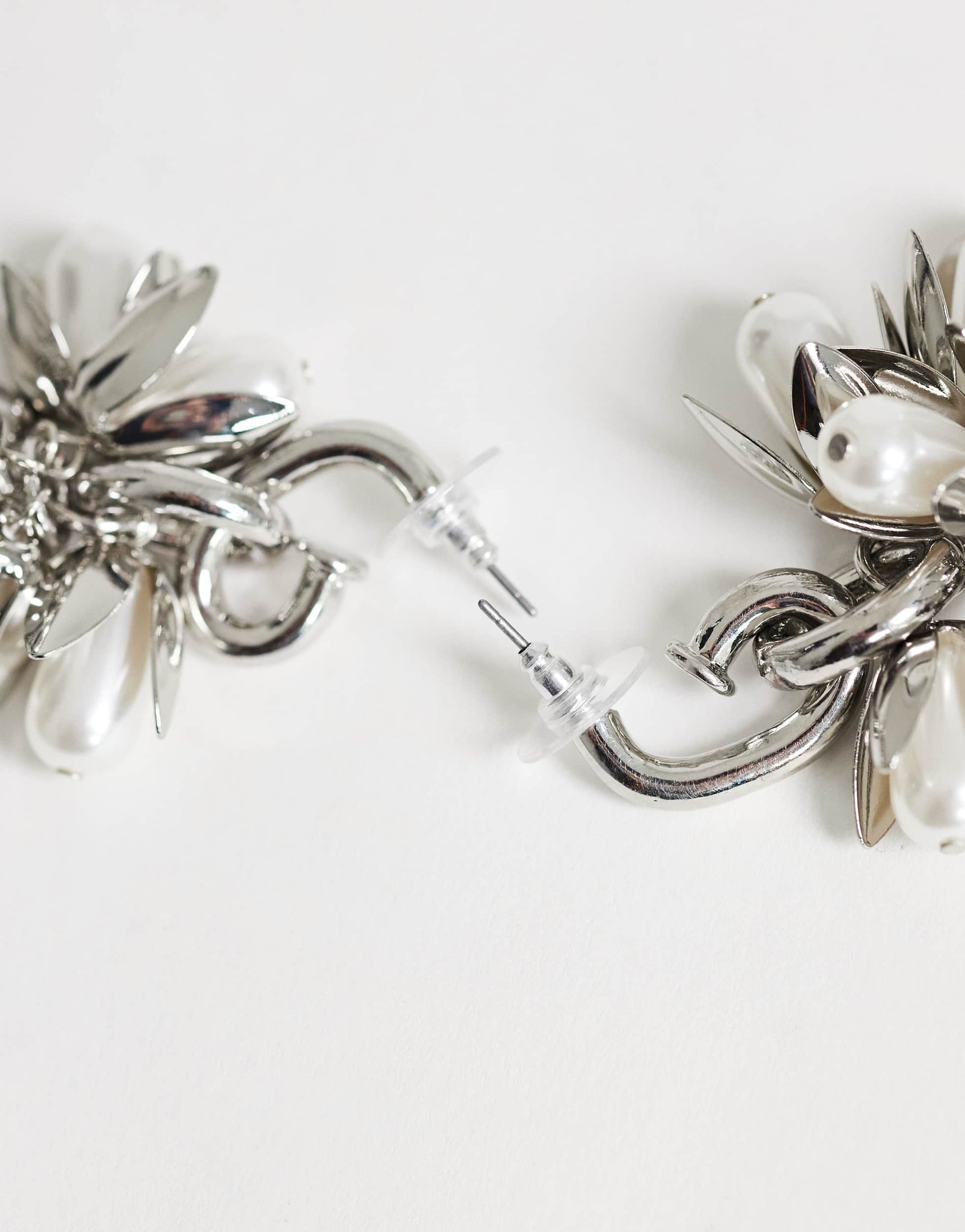 Topshop Colette flower cluster drop earring in silver and pearl