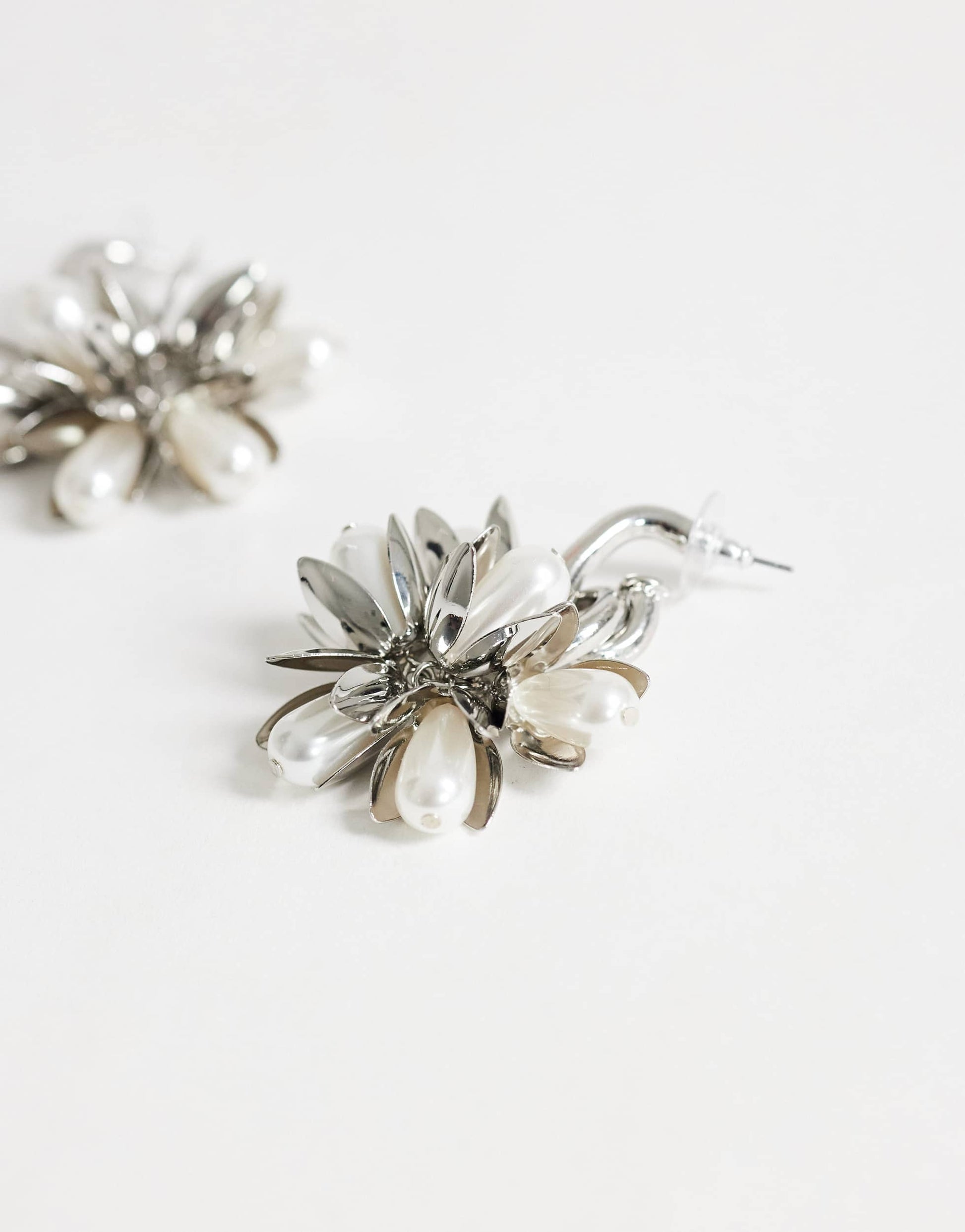 Topshop Colette flower cluster drop earring in silver and pearl