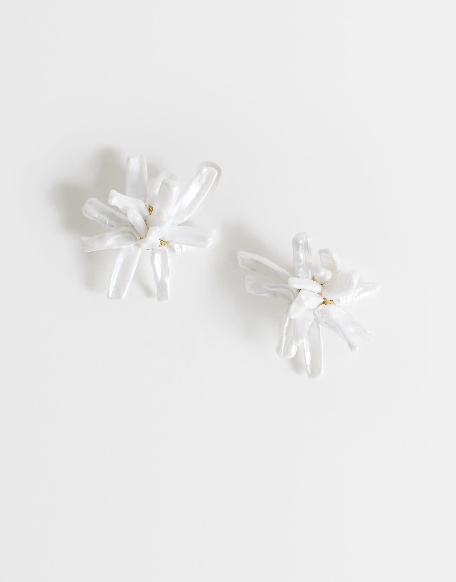 Topshop Ciara statement pearl flower earrings in white and gold