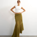 Topshop sheer panelled asymmetrical maxi skirt in green