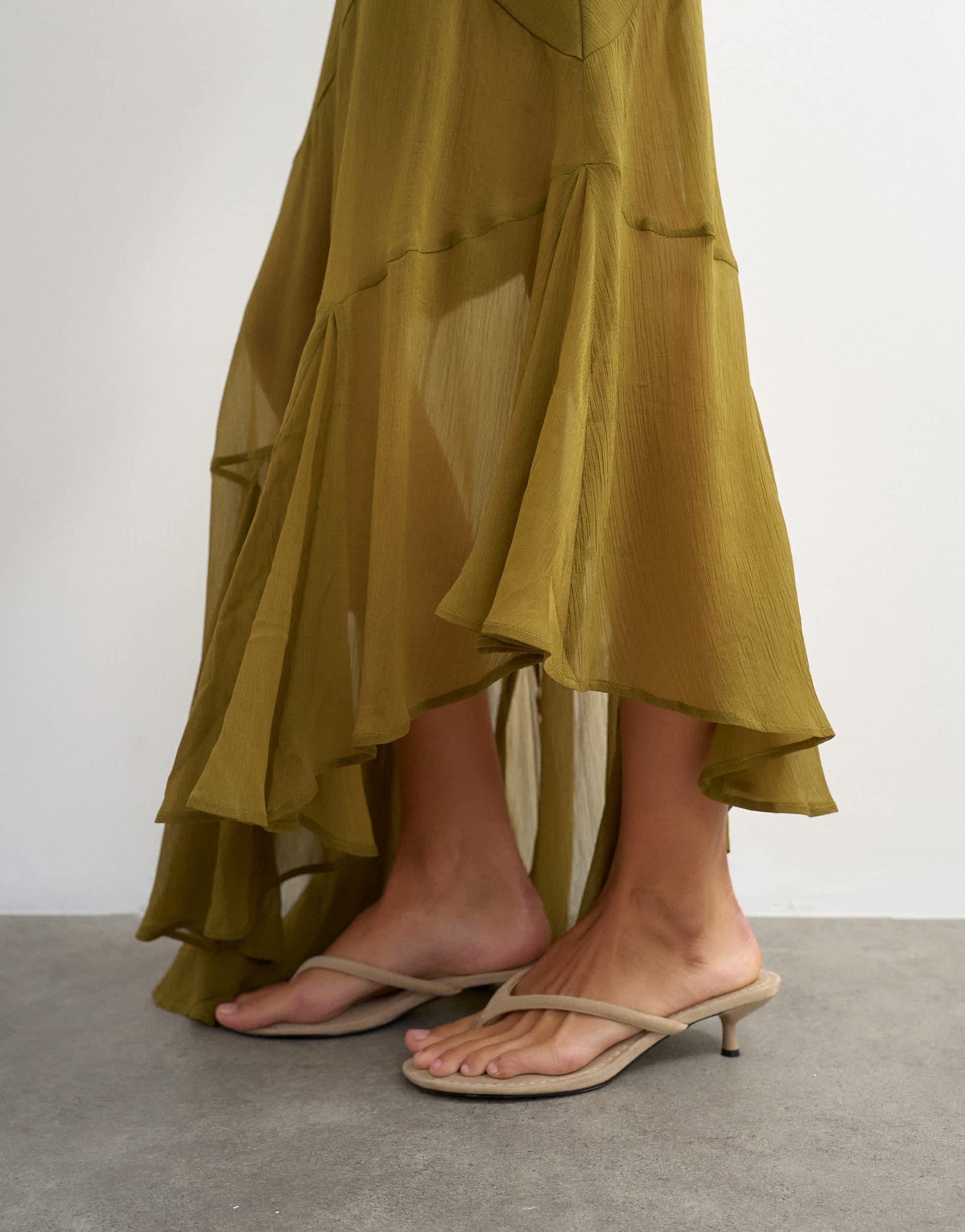 Topshop sheer panelled asymmetrical maxi skirt in green
