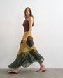 Topshop sheer panelled asymmetrical maxi skirt in green and brown spot