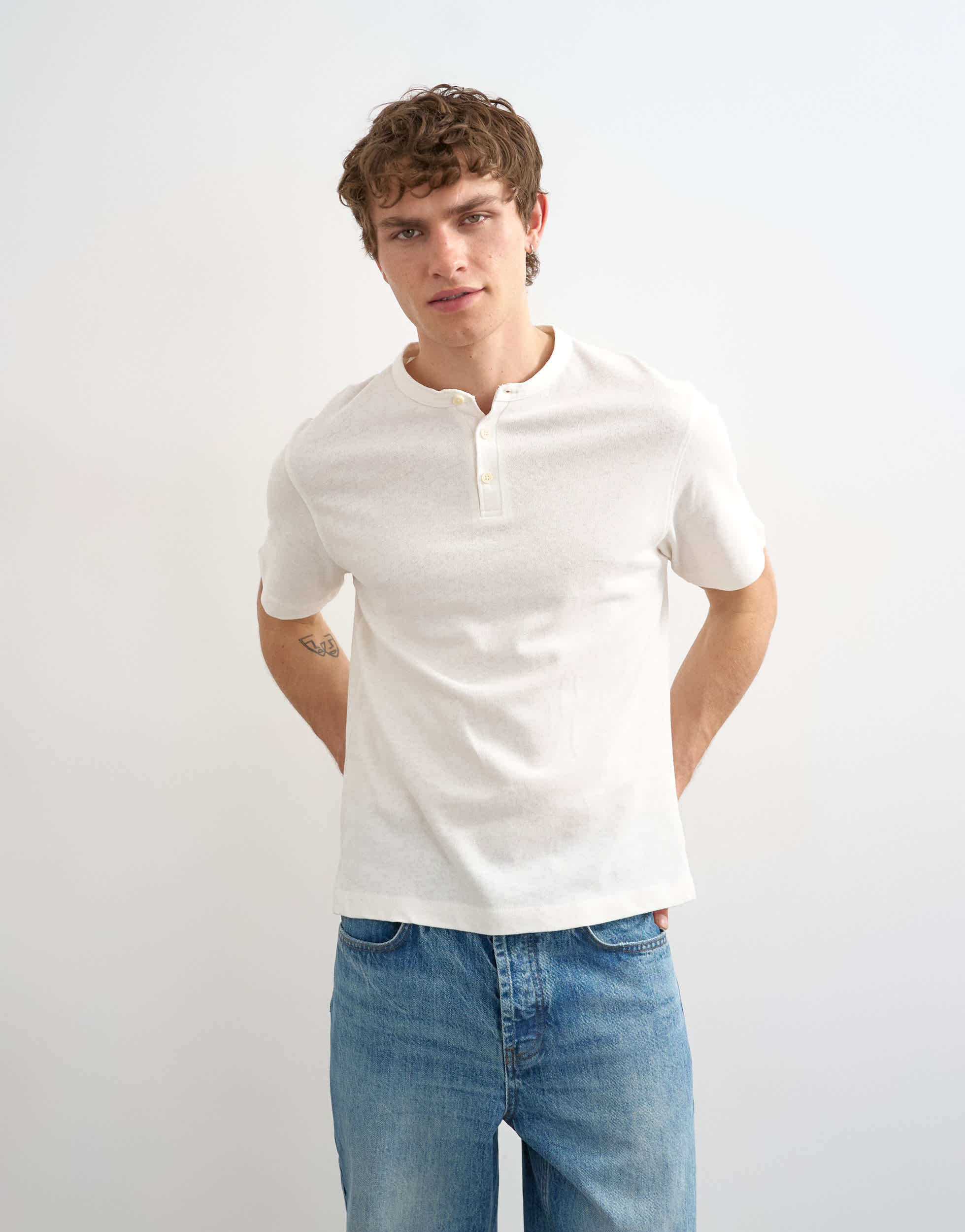 Topman relaxed fit linen mix henley t-shirt in ecru