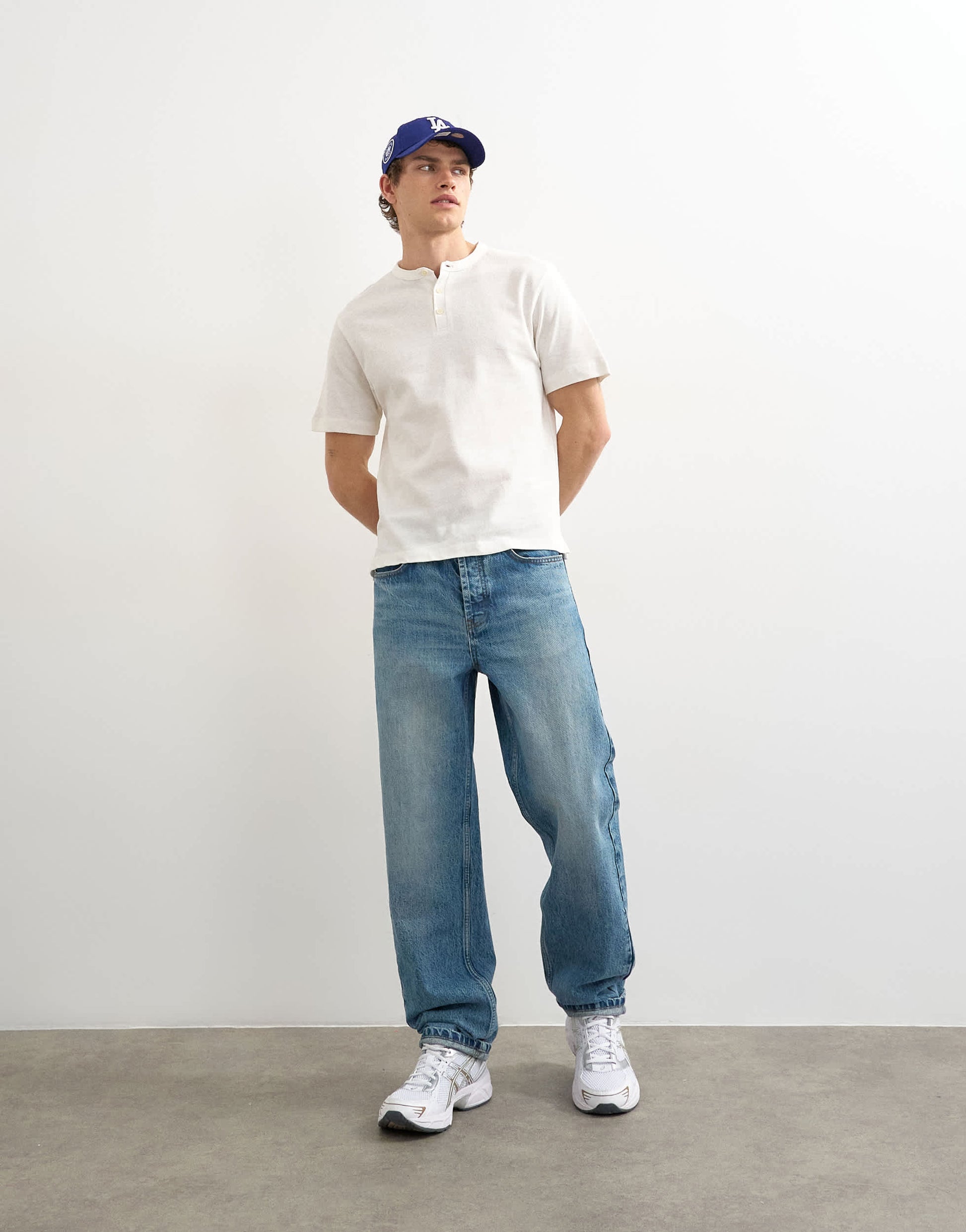 Topman relaxed fit linen mix henley t-shirt in ecru