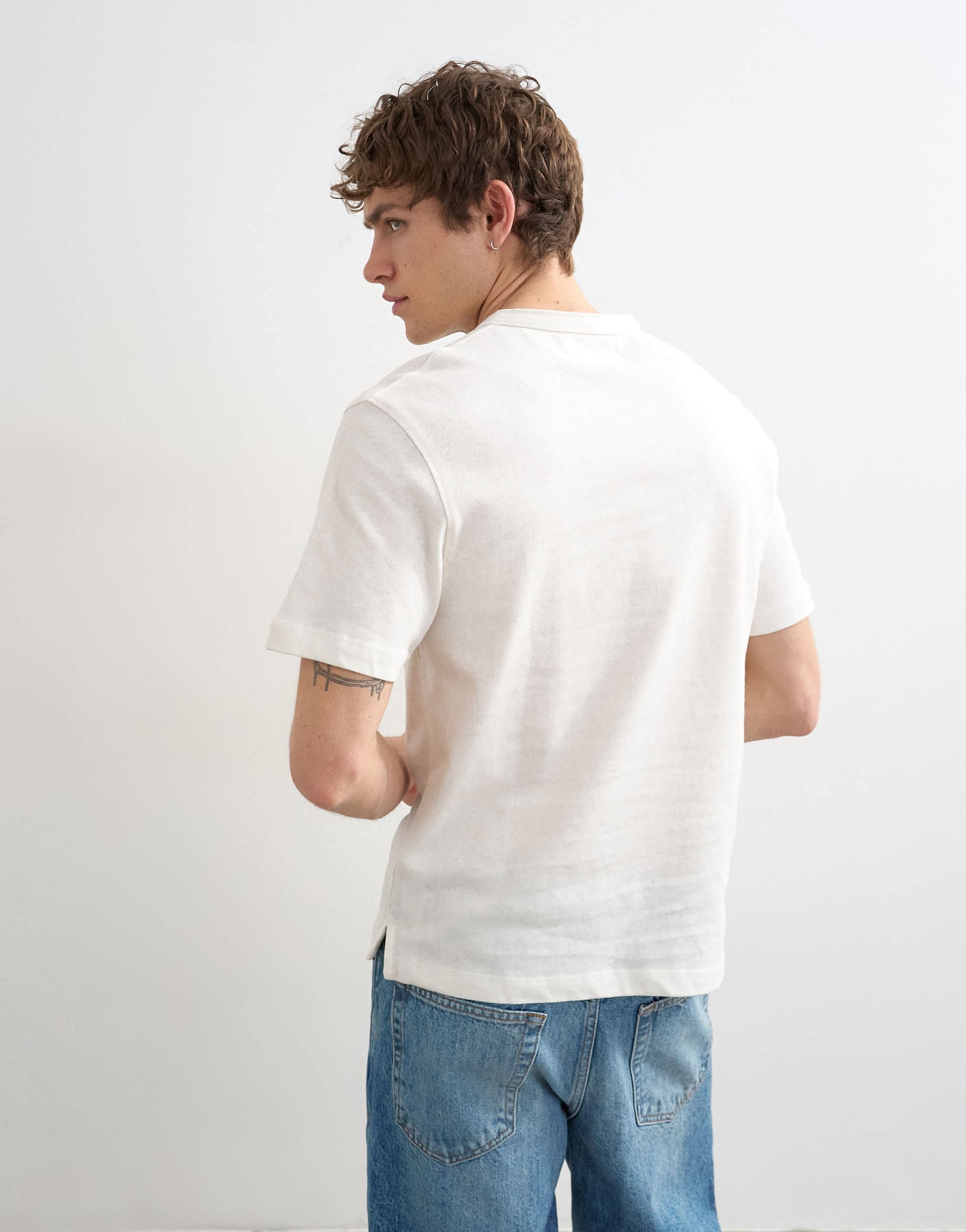 Topman relaxed fit linen mix henley t-shirt in ecru