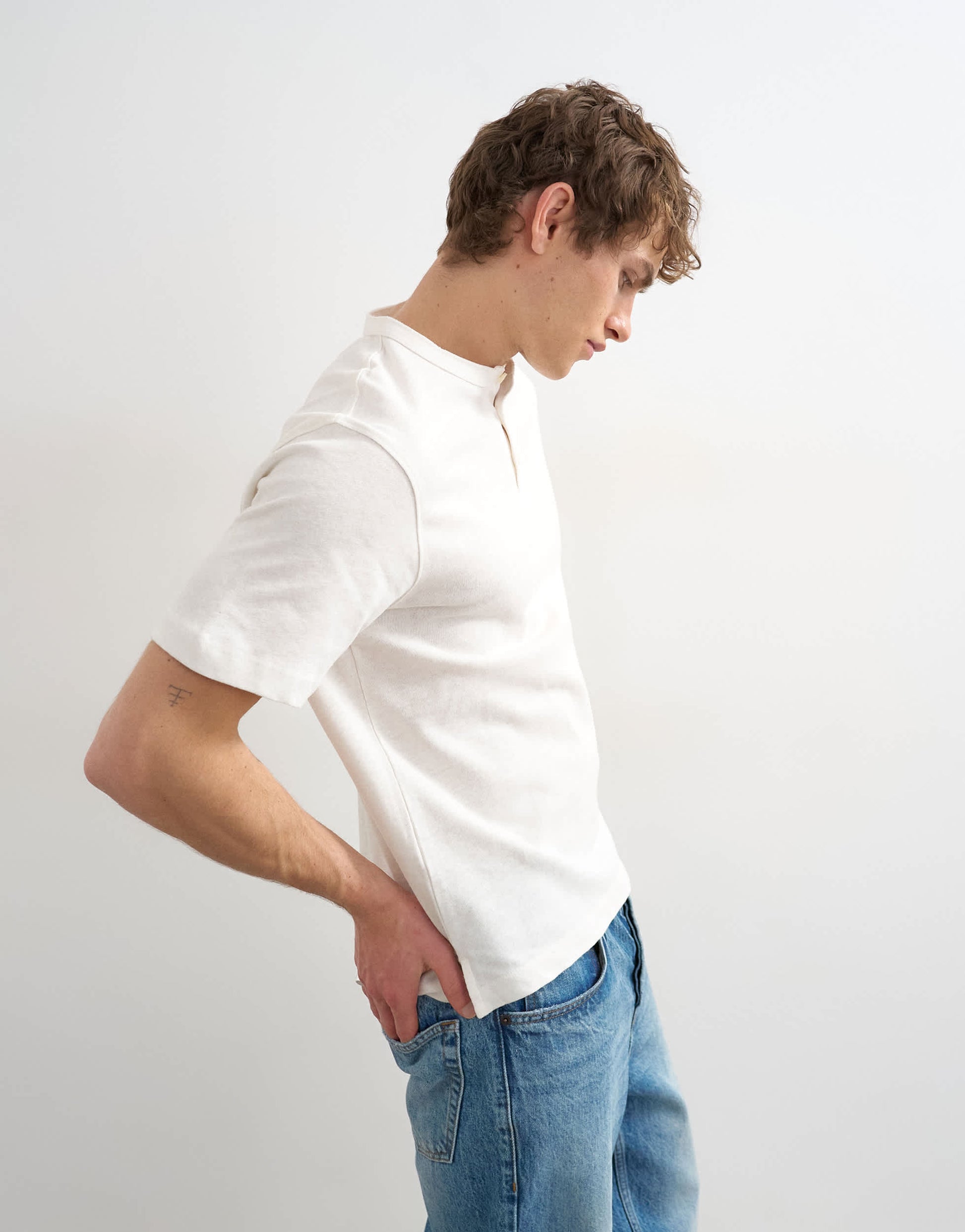 Topman relaxed fit linen mix henley t-shirt in ecru