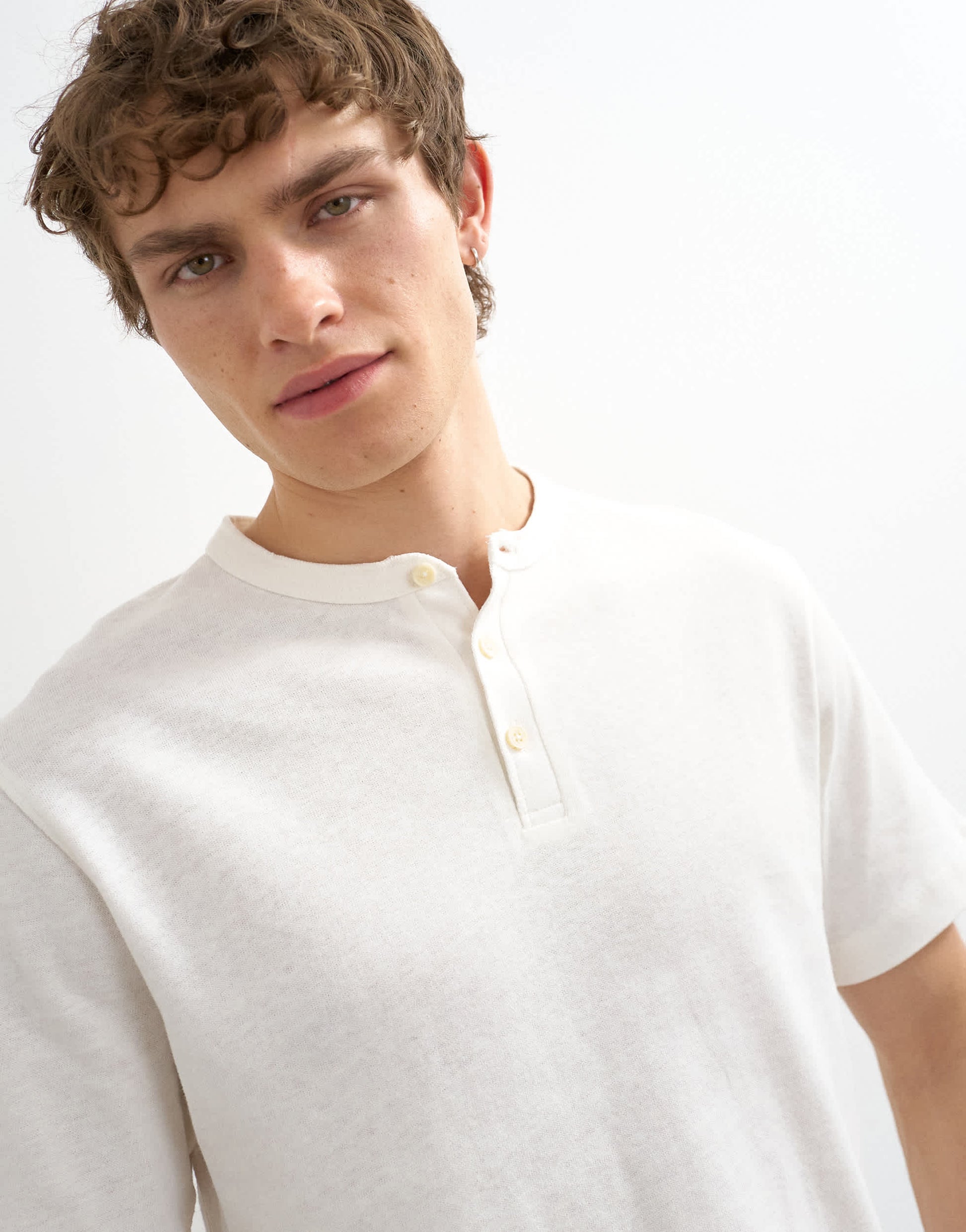 Topman relaxed fit linen mix henley t-shirt in ecru