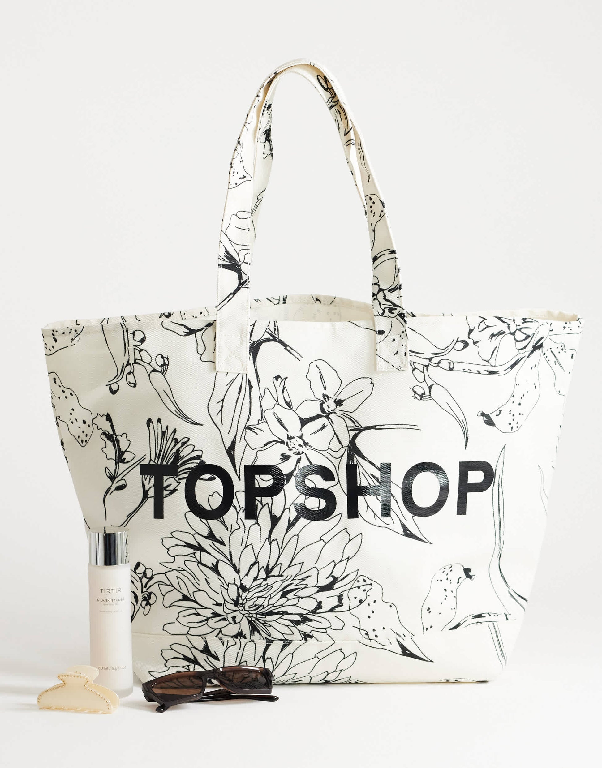 Topshop large printed canvas tote bag in floral