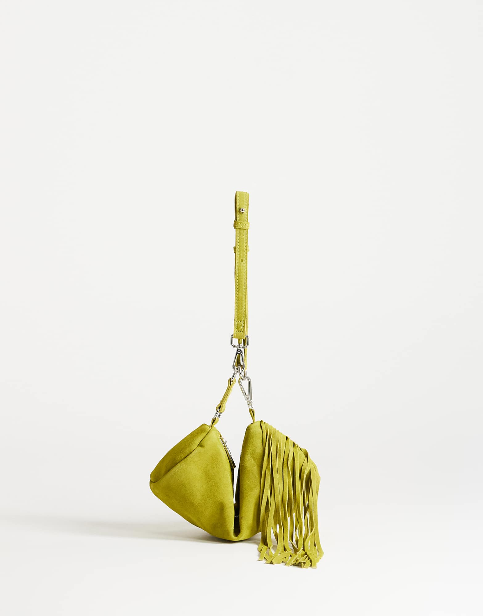 Topshop Jemma small real leather tassel medium shoulder bag in green