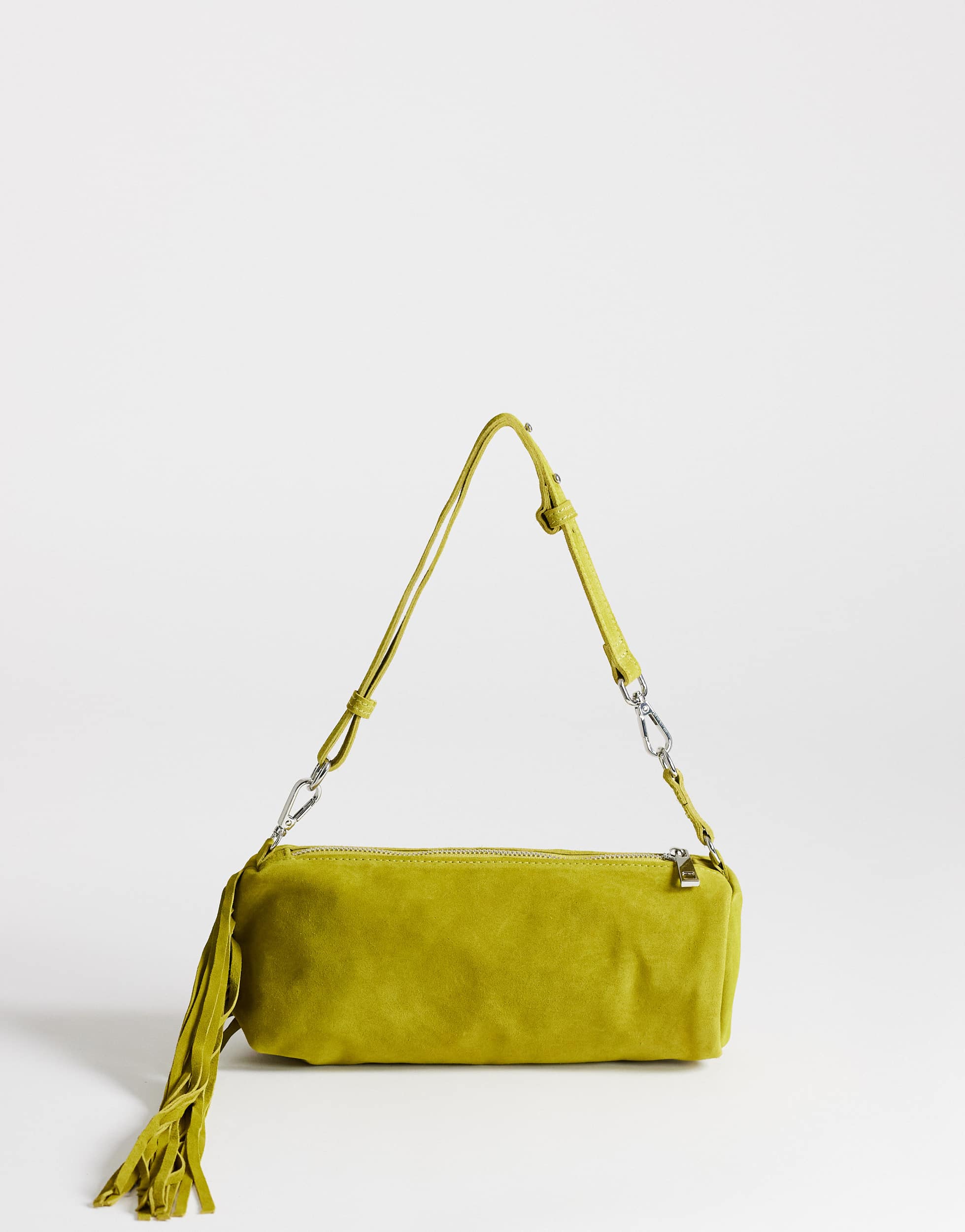 Topshop Jemma small real leather tassel medium shoulder bag in green