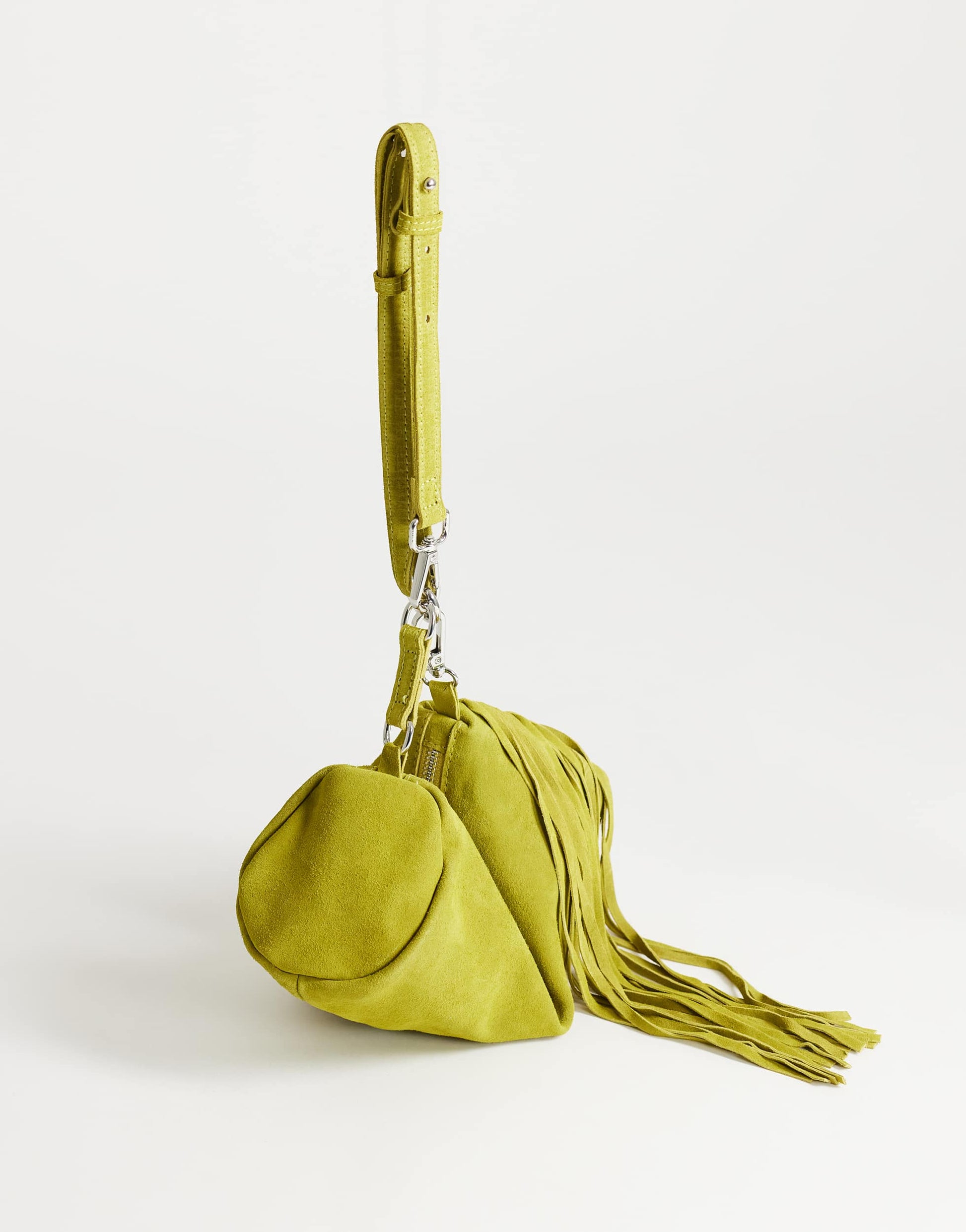 Topshop Jemma small real leather tassel medium shoulder bag in green