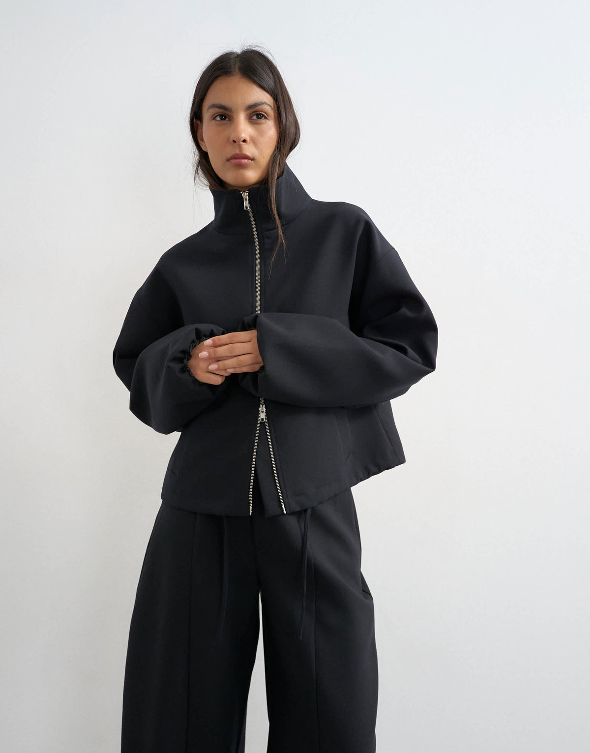 Topshop co ord funnel neck jacket in black 