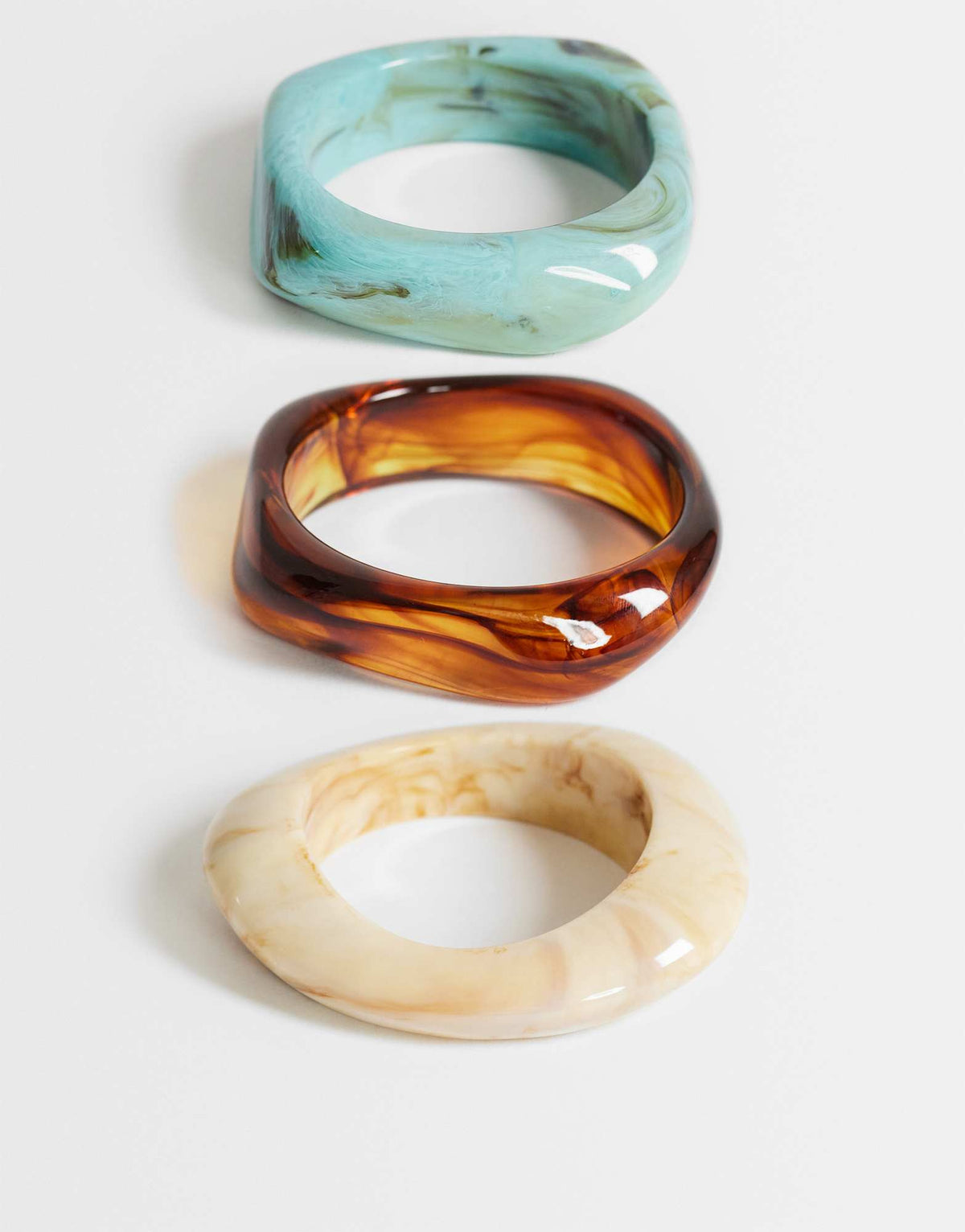 Topshop Freddie 3 pack resin bangles in cream, turquoise and brown