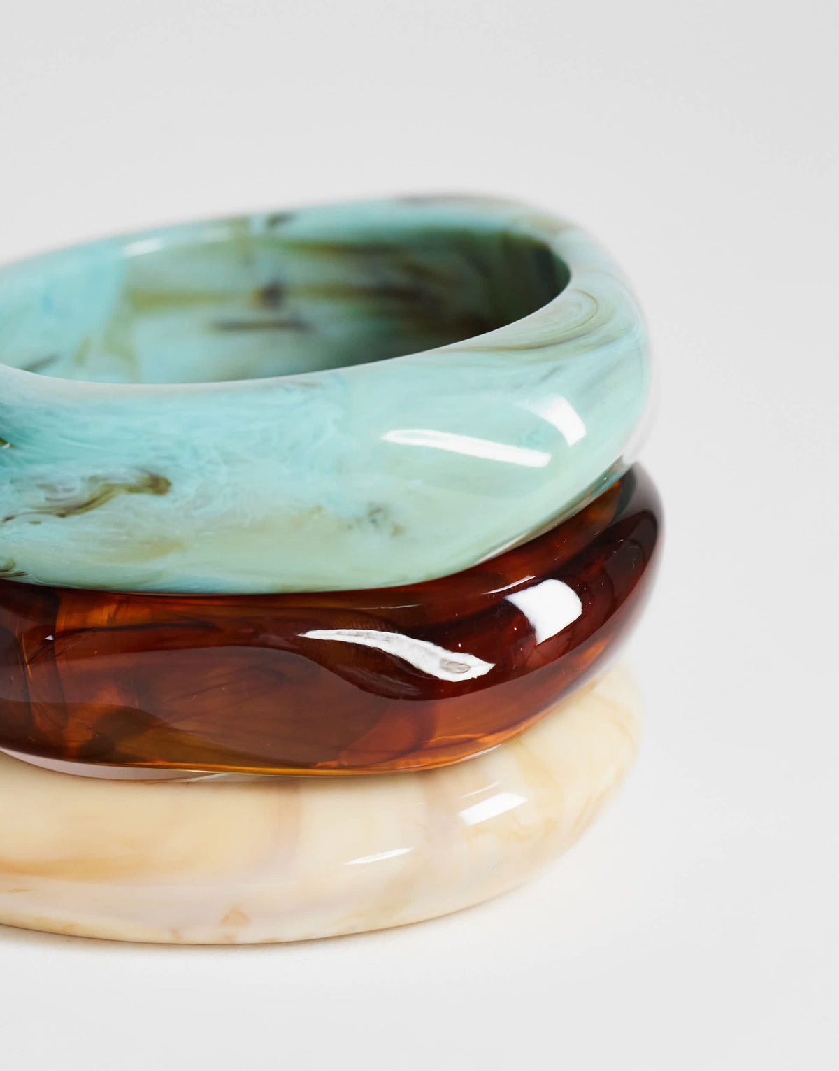 Topshop Freddie 3 pack resin bangles in cream, turquoise and brown