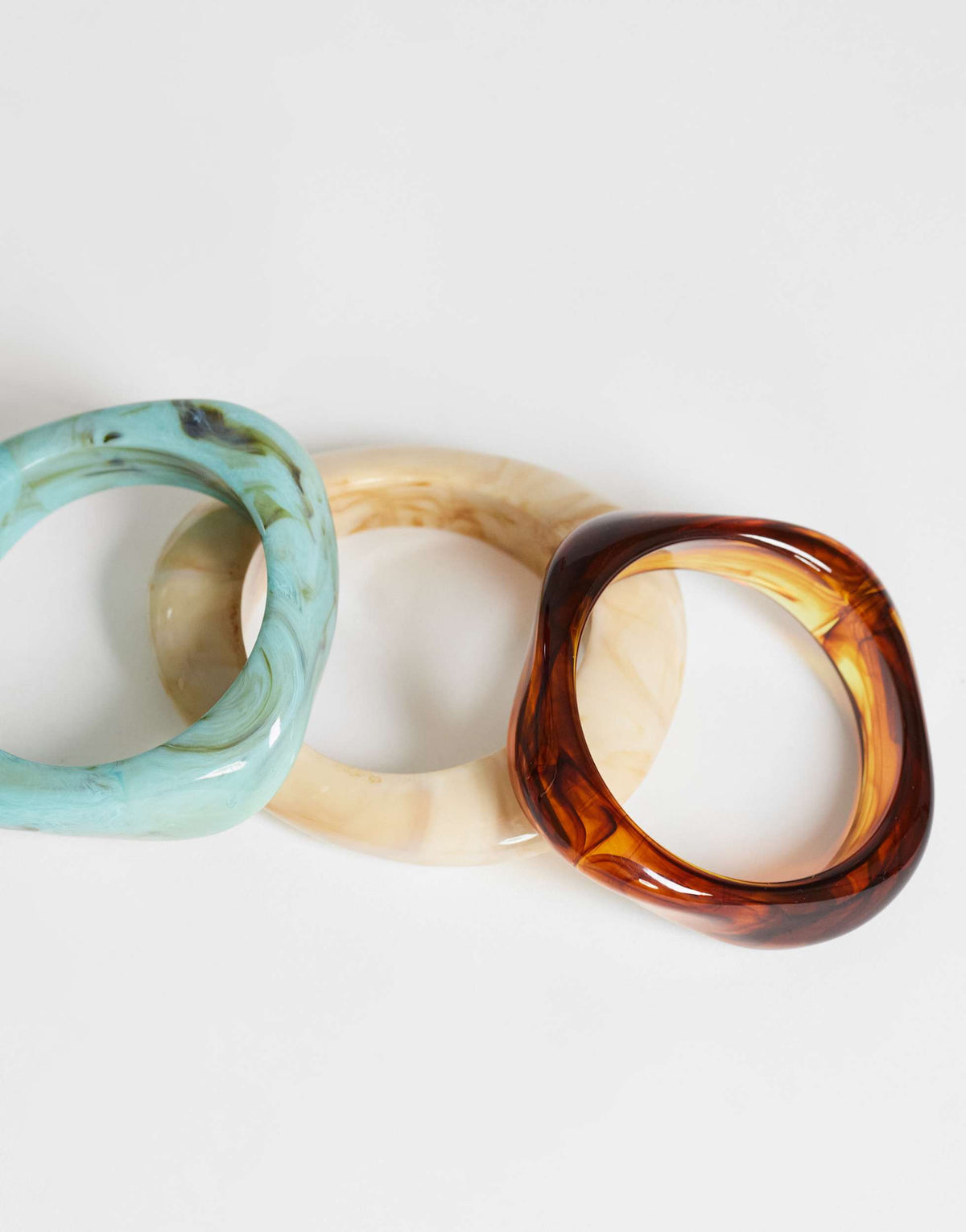 Topshop Freddie 3 pack resin bangles in cream, turquoise and brown