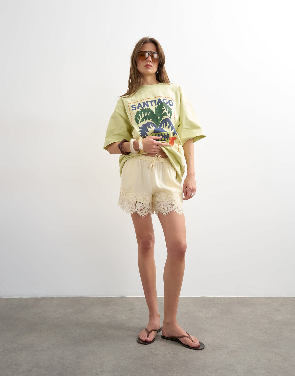 Topshop satin lace insert short in ecru