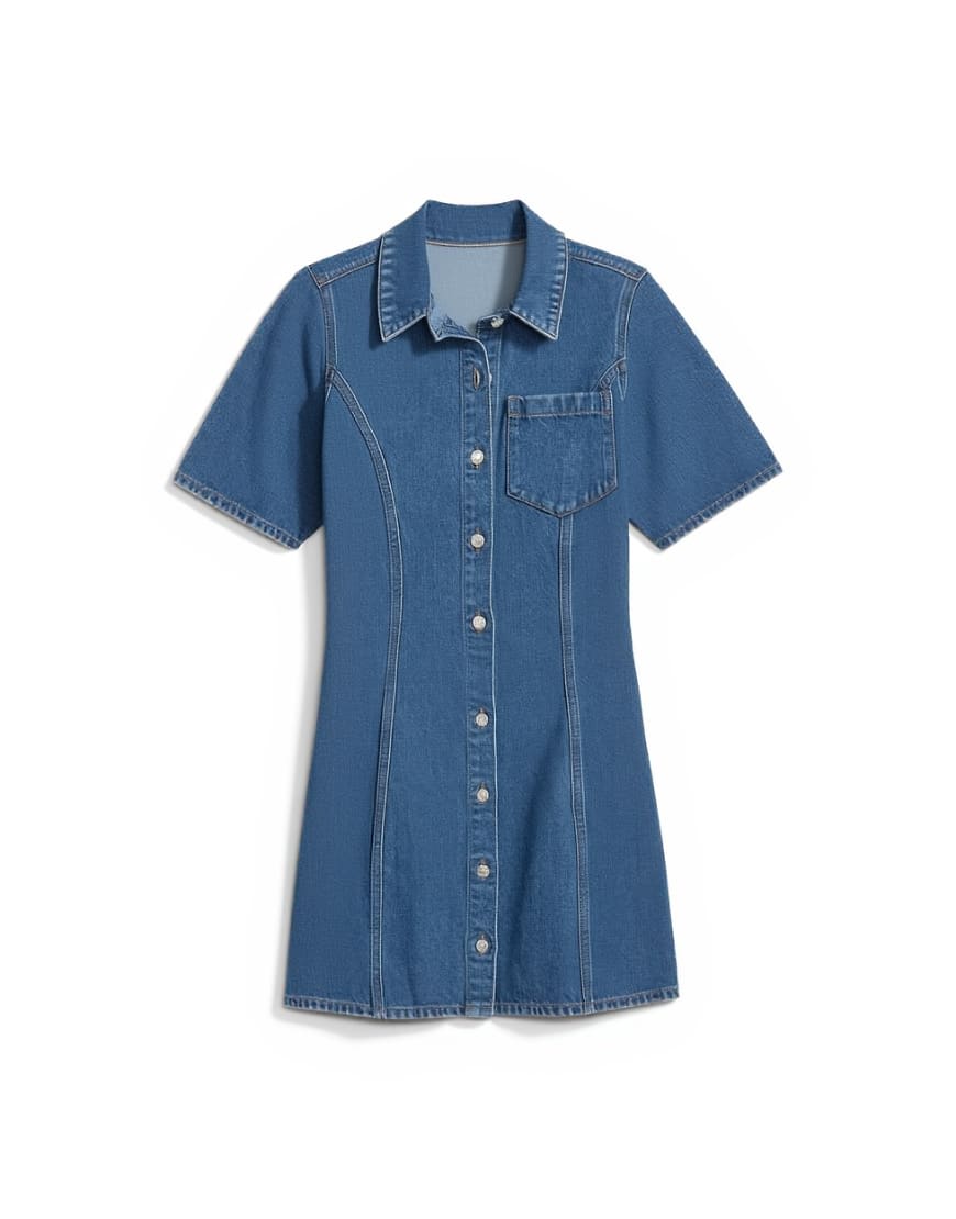Topshop denim short sleeve button down mini dress mid blue