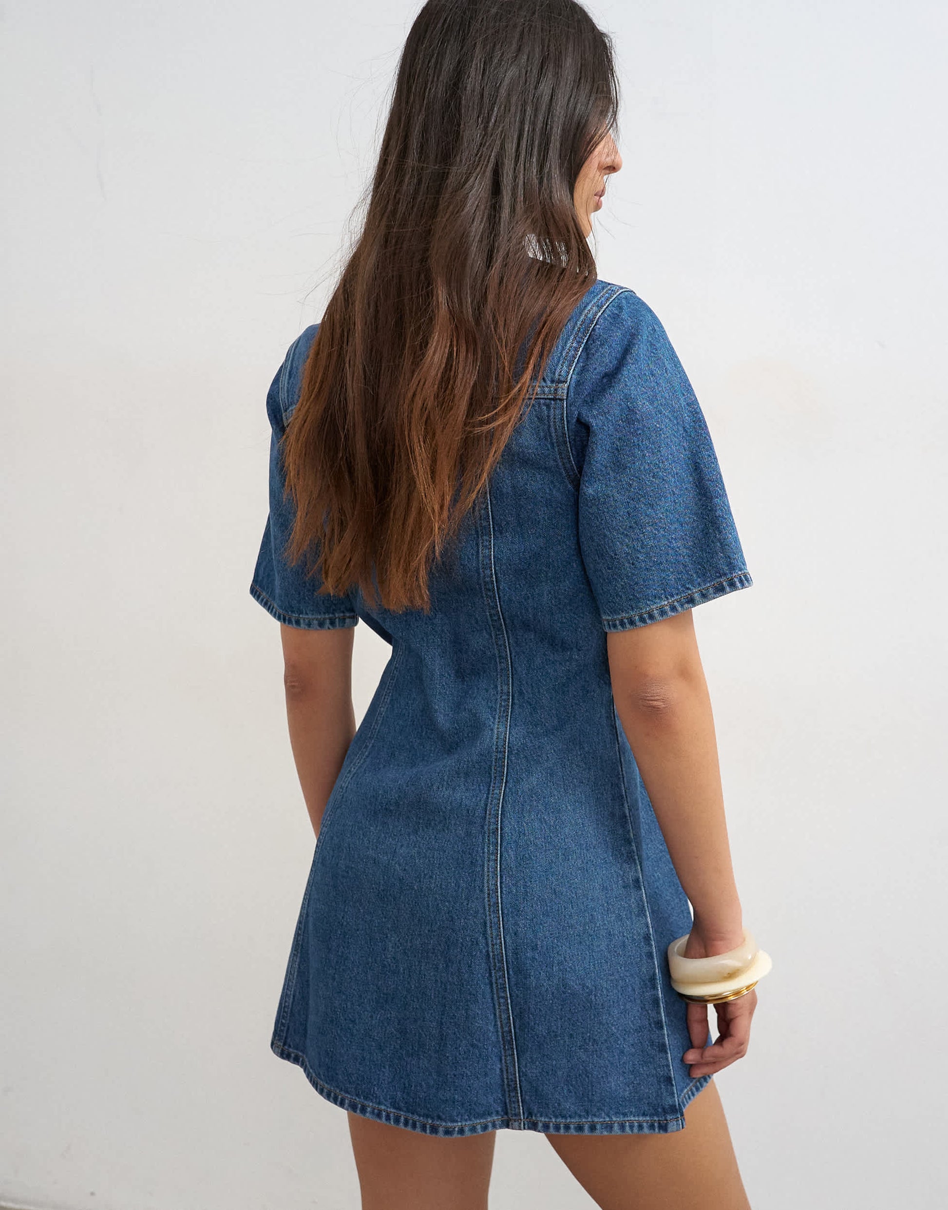 Topshop denim short sleeve button down mini dress mid blue