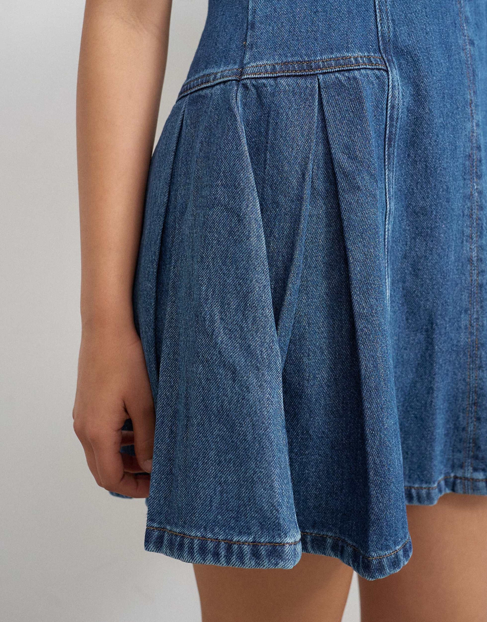 Topshop denim pleated side down mini dress rich blue