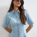 Topshop denim short sleeve button down mini dress bleach