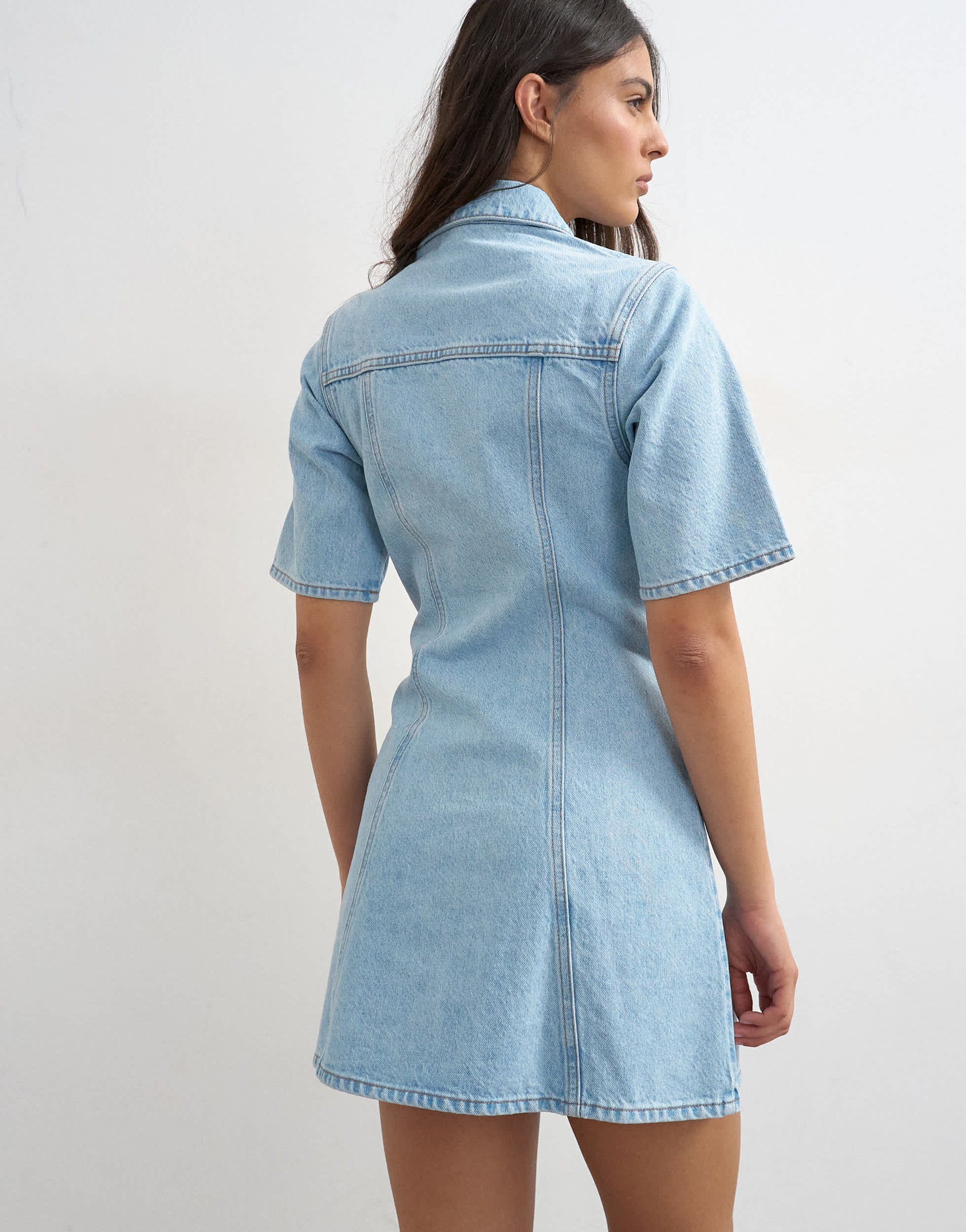 Topshop denim short sleeve button down mini dress bleach