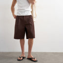 Topman Twill-Bermudashorts mit weitem Bein und Bundfalten in Braun