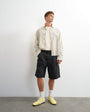 Topman wide leg twill bermuda short with pleats in black