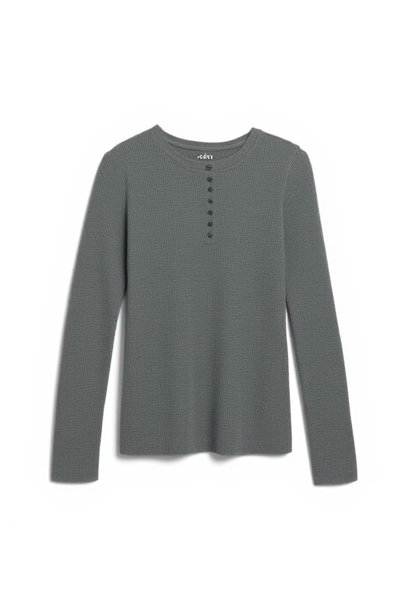 Topshop knitted wool blend henley long sleeve top in charcoal