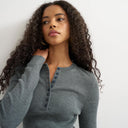 Topshop knitted wool blend henley long sleeve top in charcoal