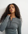 Topshop knitted wool blend henley long sleeve top in charcoal