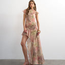 Topshop premium chiffon high low maxi dress with smocking detail in watercolour floral