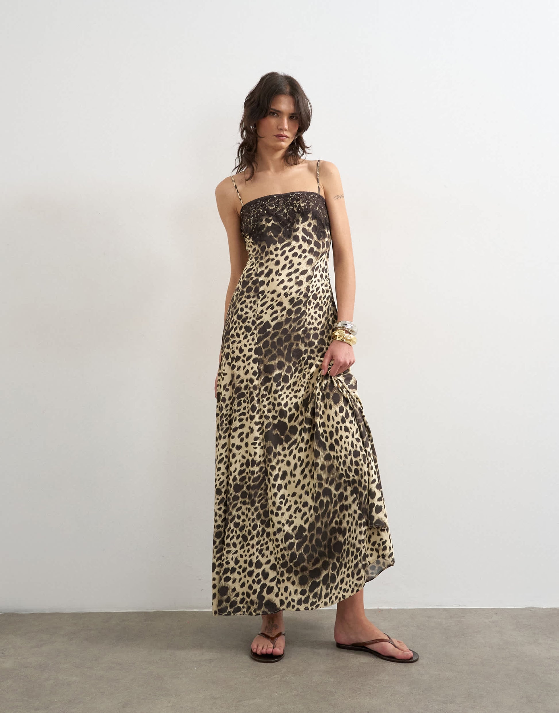 Topshop lace bust maxi dress in leopard print