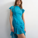 Topshop premium chiffon high low maxi dress with smocking detail in turquoise
