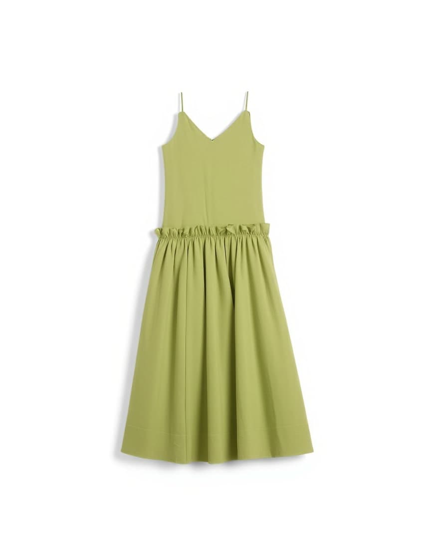 Topshop premium cotton maxi dress with raw edge frill detail in green