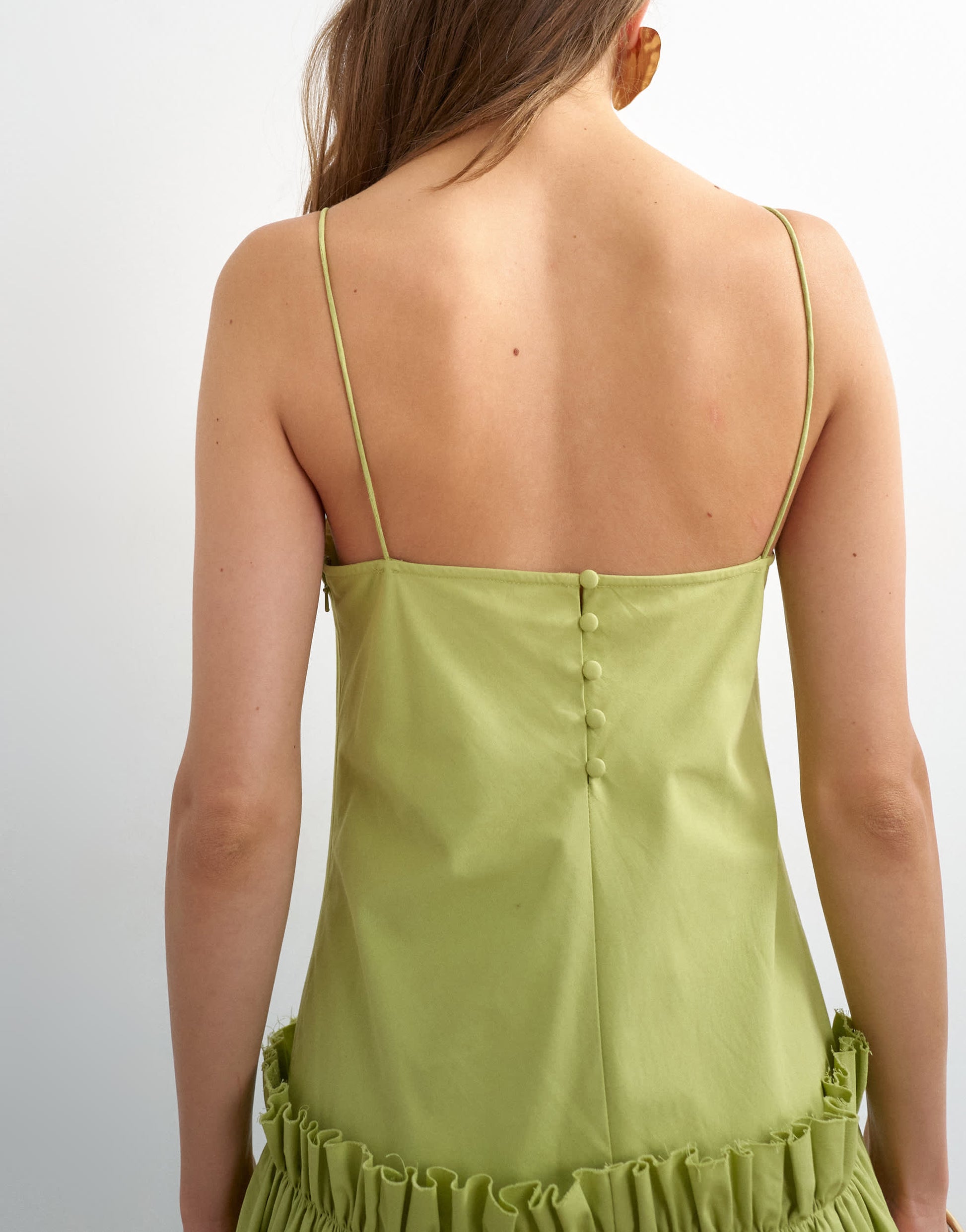 Topshop premium cotton maxi dress with raw edge frill detail in green