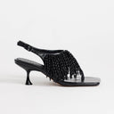 Topshop Night beaded toe thong heeled sandal in black