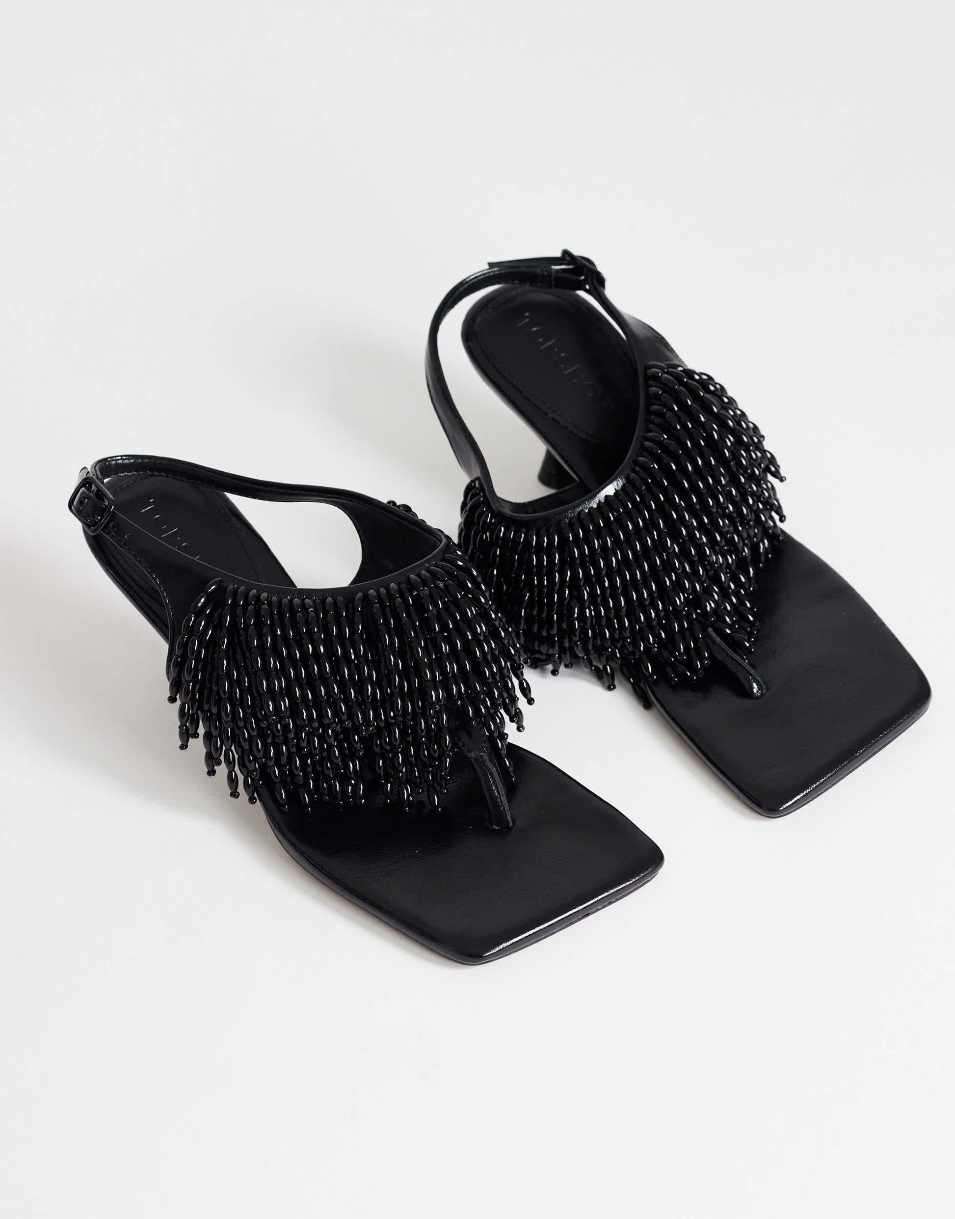 Topshop Night beaded toe thong heeled sandal in black