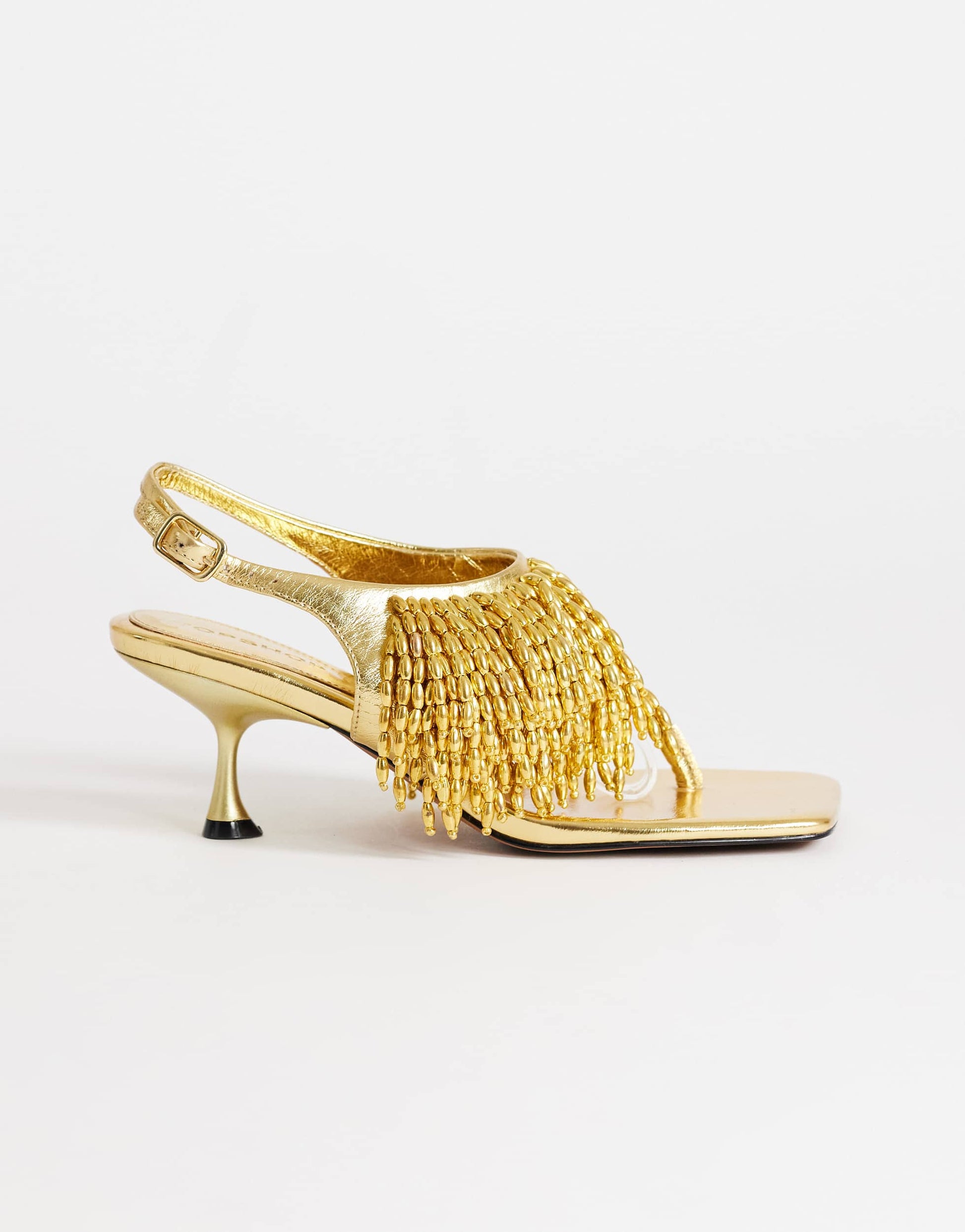 Topshop Night beaded  toe thong heeled sandal in gold