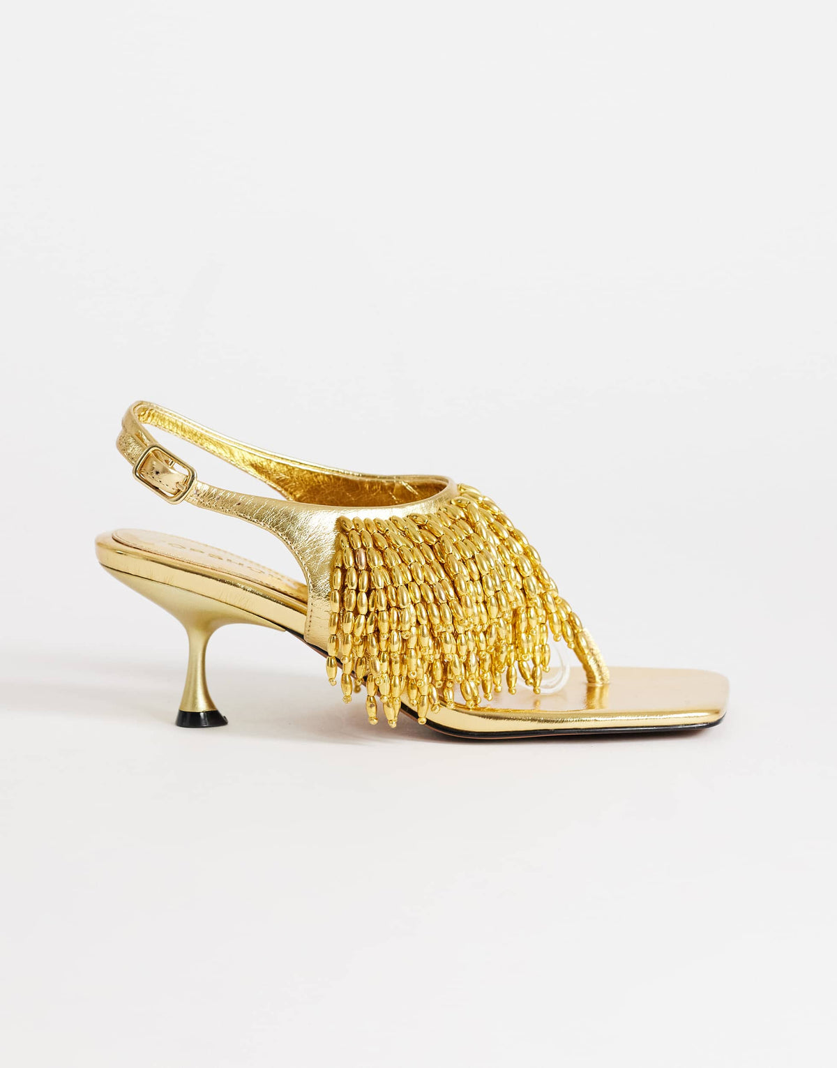 Topshop Night beaded  toe thong heeled sandal in gold